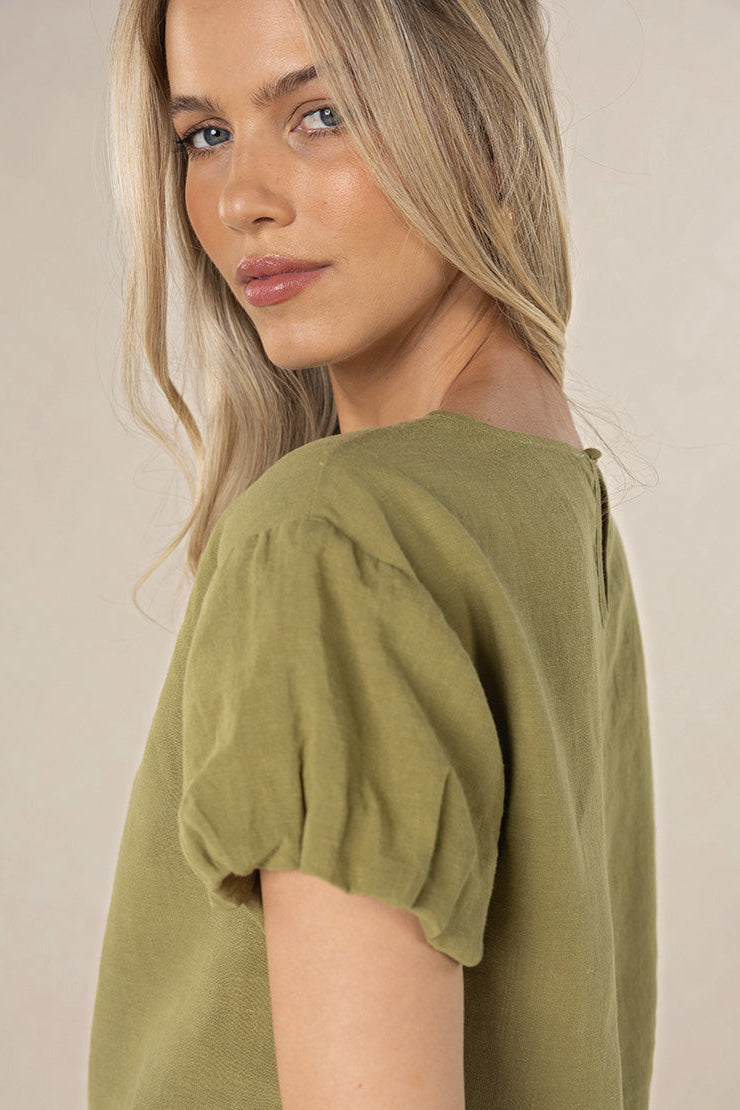 HUMIDITY MARISE TOP PINK GREEN WHITE IVORY LINEN TENCEL TOP