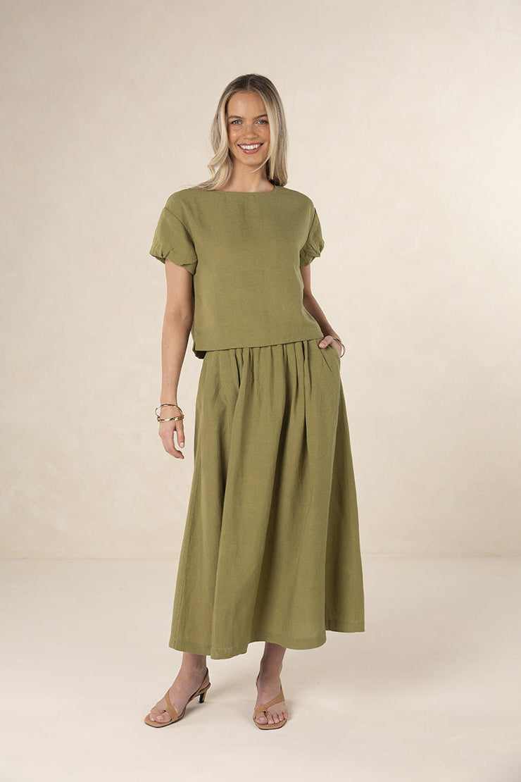 HUMIDITY MARISE TOP PINK GREEN WHITE IVORY LINEN TENCEL TOP