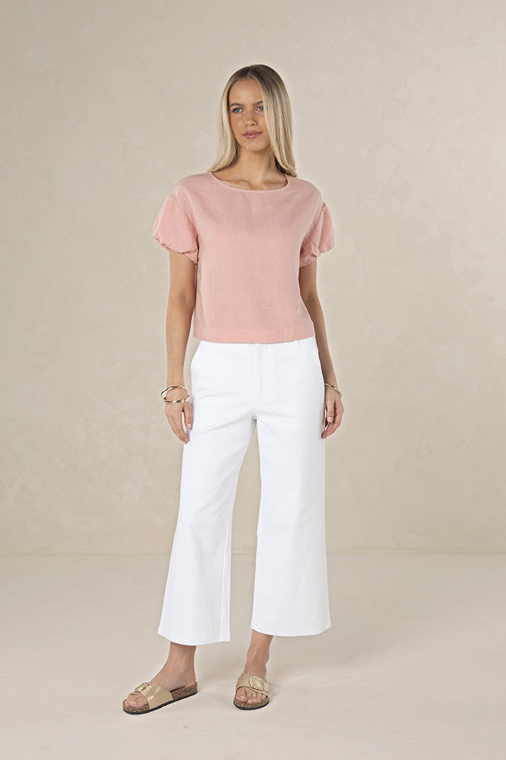 HUMIDITY MARISE TOP PINK GREEN WHITE IVORY LINEN TENCEL TOP