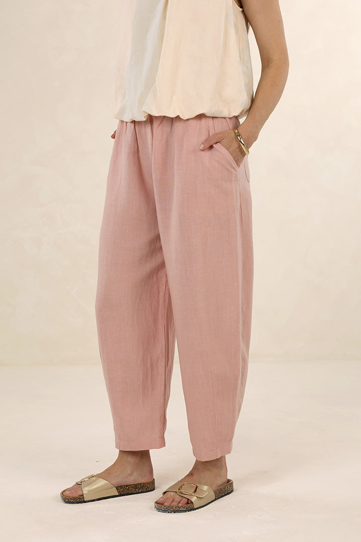 HUMIITY LOLA PANT LINEN TENCEL PINK BARREL PANT