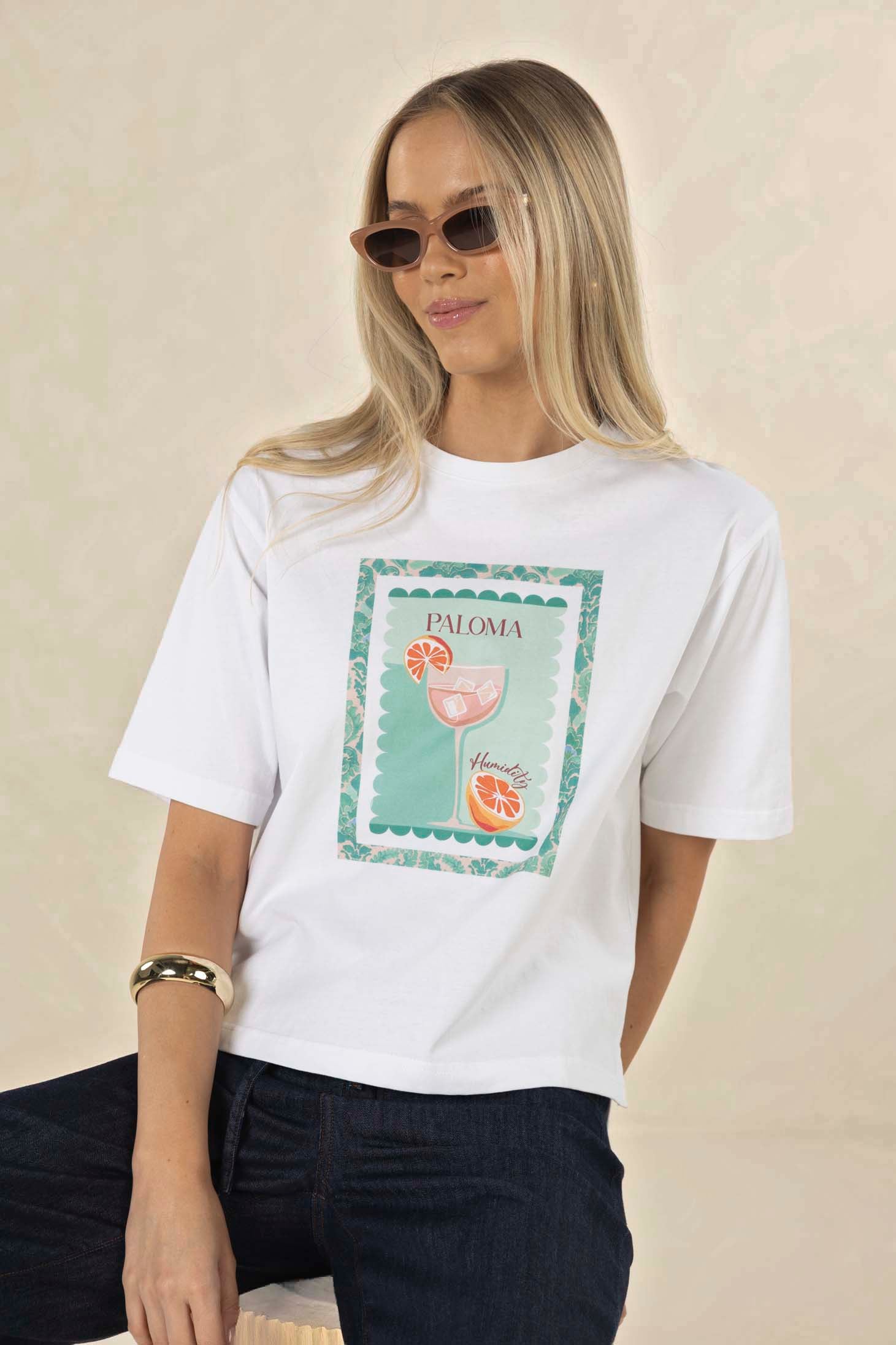 HUMIDITY DAMASK TEE COTTON PRINT TEE WHITE