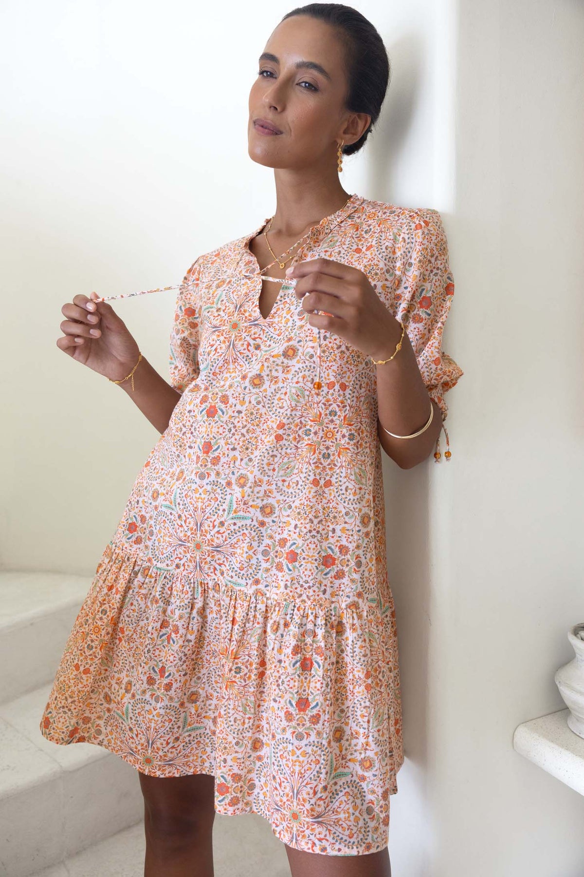 HUMIDITY RUMI SMOCK DRESS MELON PRINT