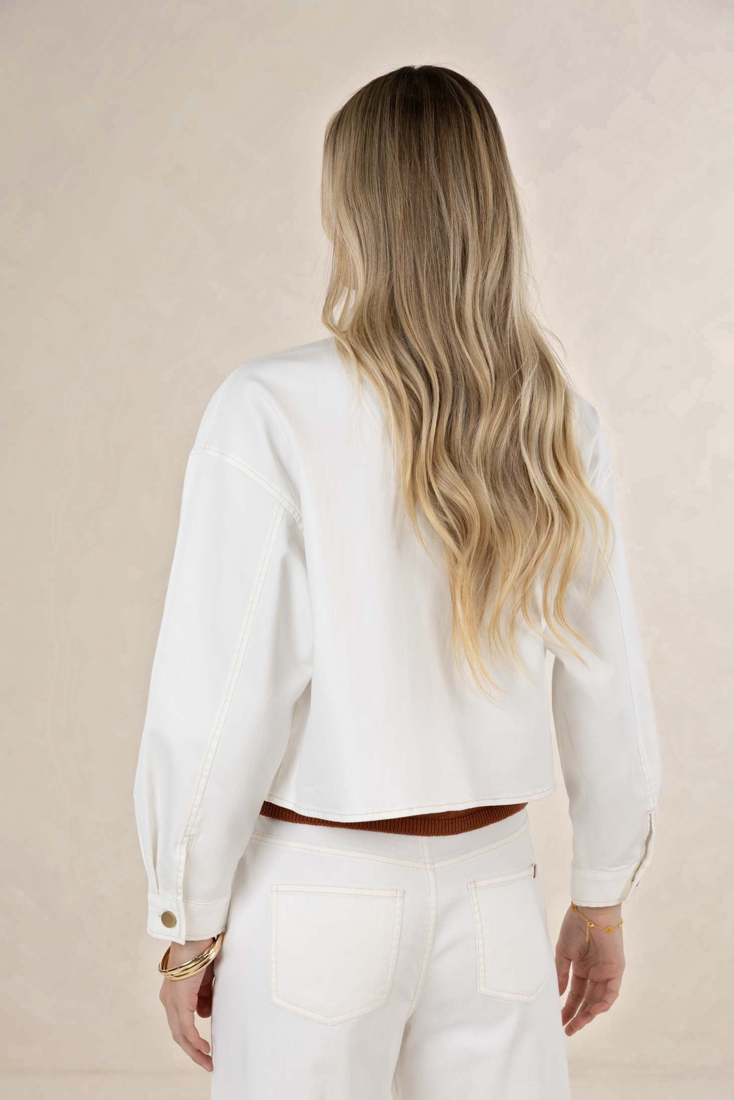 HUMIDITY IVY DENIM JACKET IVORY WHITE DARK DENIM COTTON SPANDEX