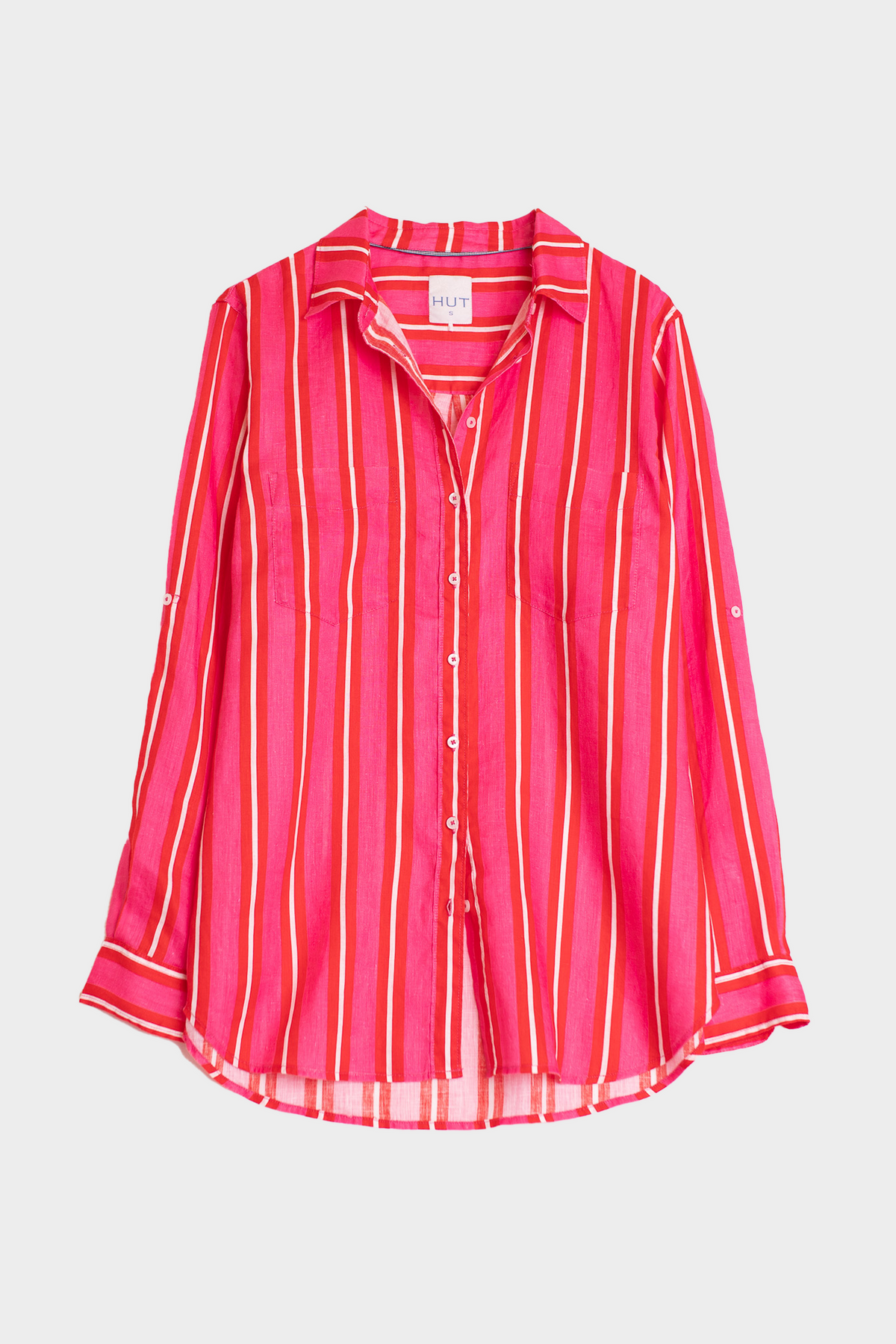 HUT BOYFRIEND LINEN SHIRT PINK & RED STRIPE
