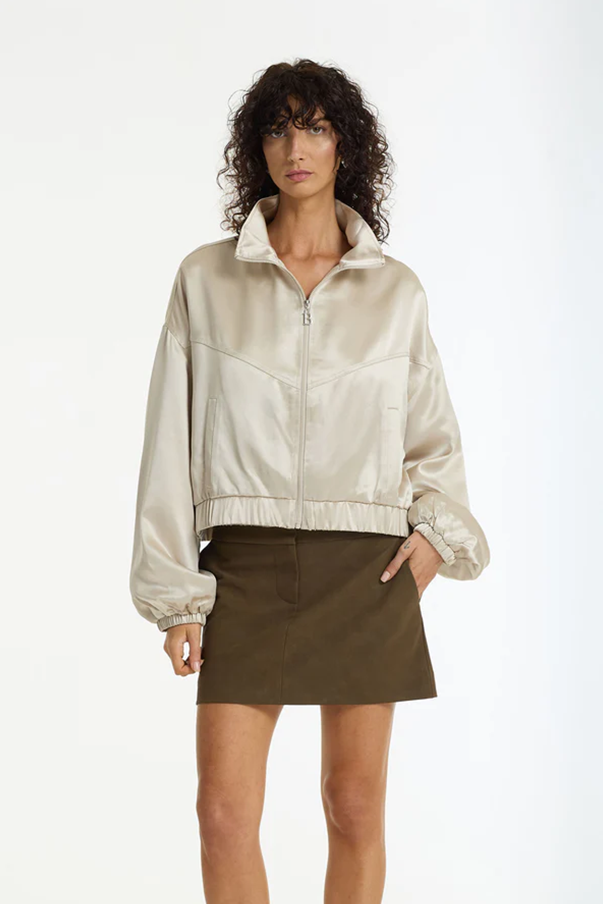 BLAK IGNITE BOMBER STONE SATIN JACKET