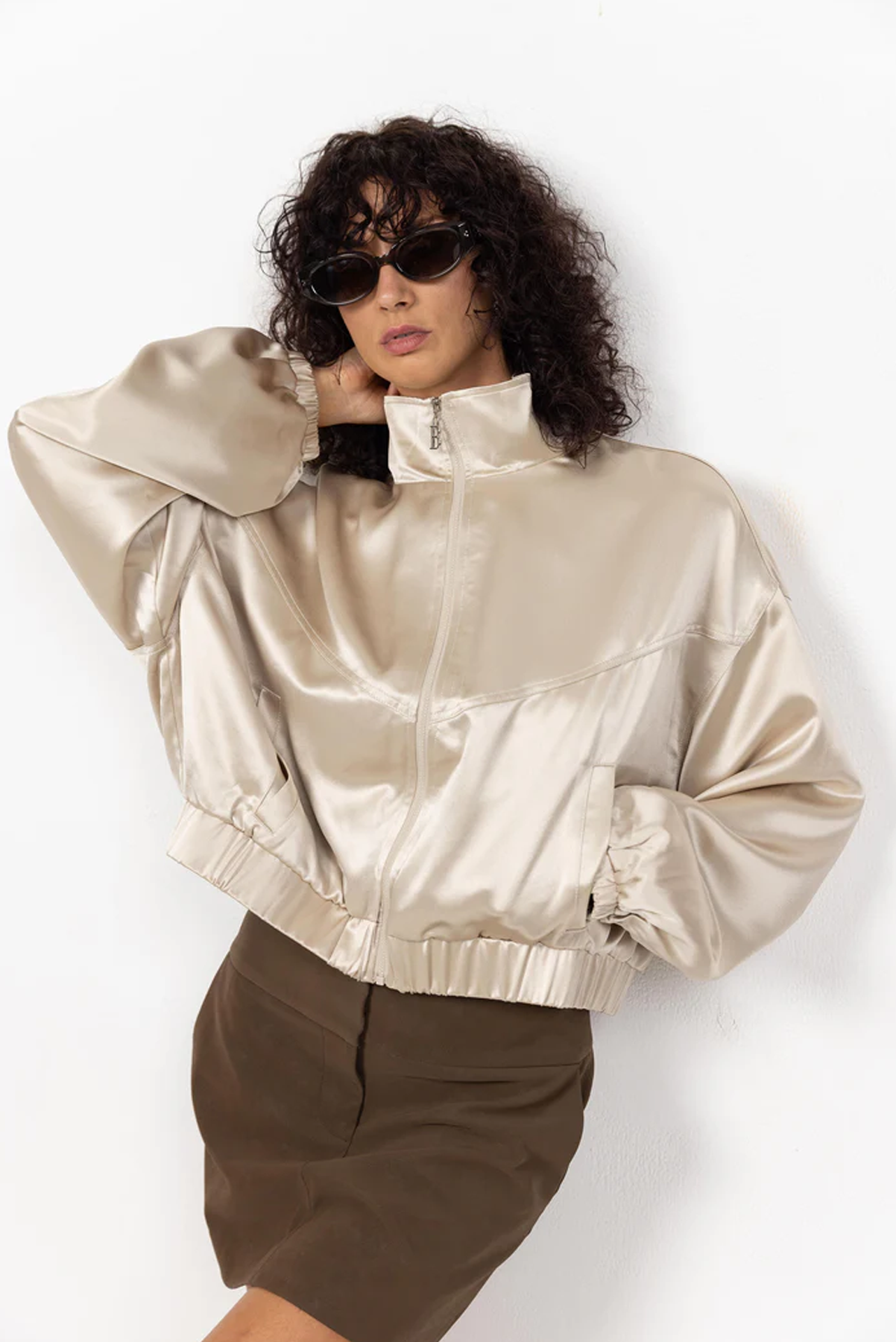 BLAK IGNITE BOMBER STONE SATIN JACKET