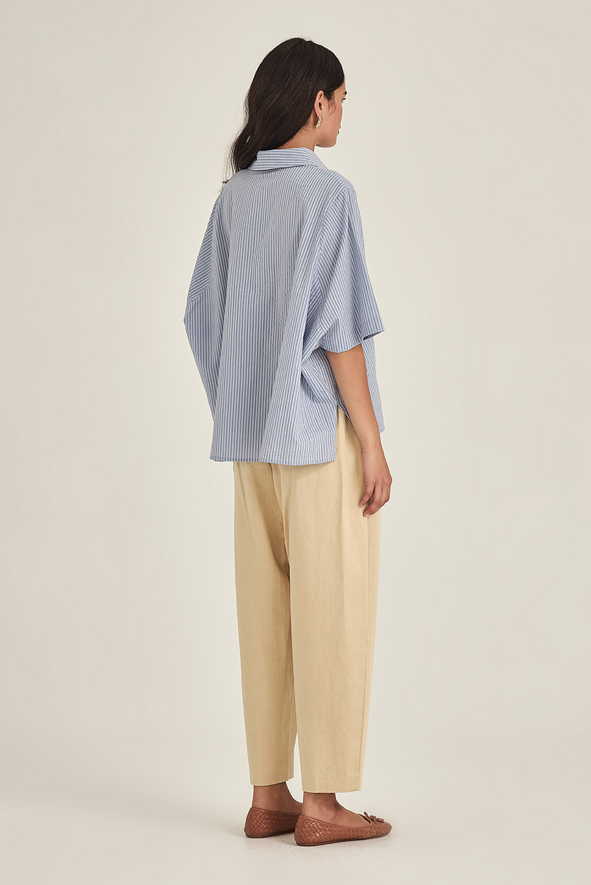 SILLS JENNE CAPE BLOUSE CORNFLOWER BLUE AND DIJON YELLOW STRIPES SHIRT COTTON LINEN POLYESTER