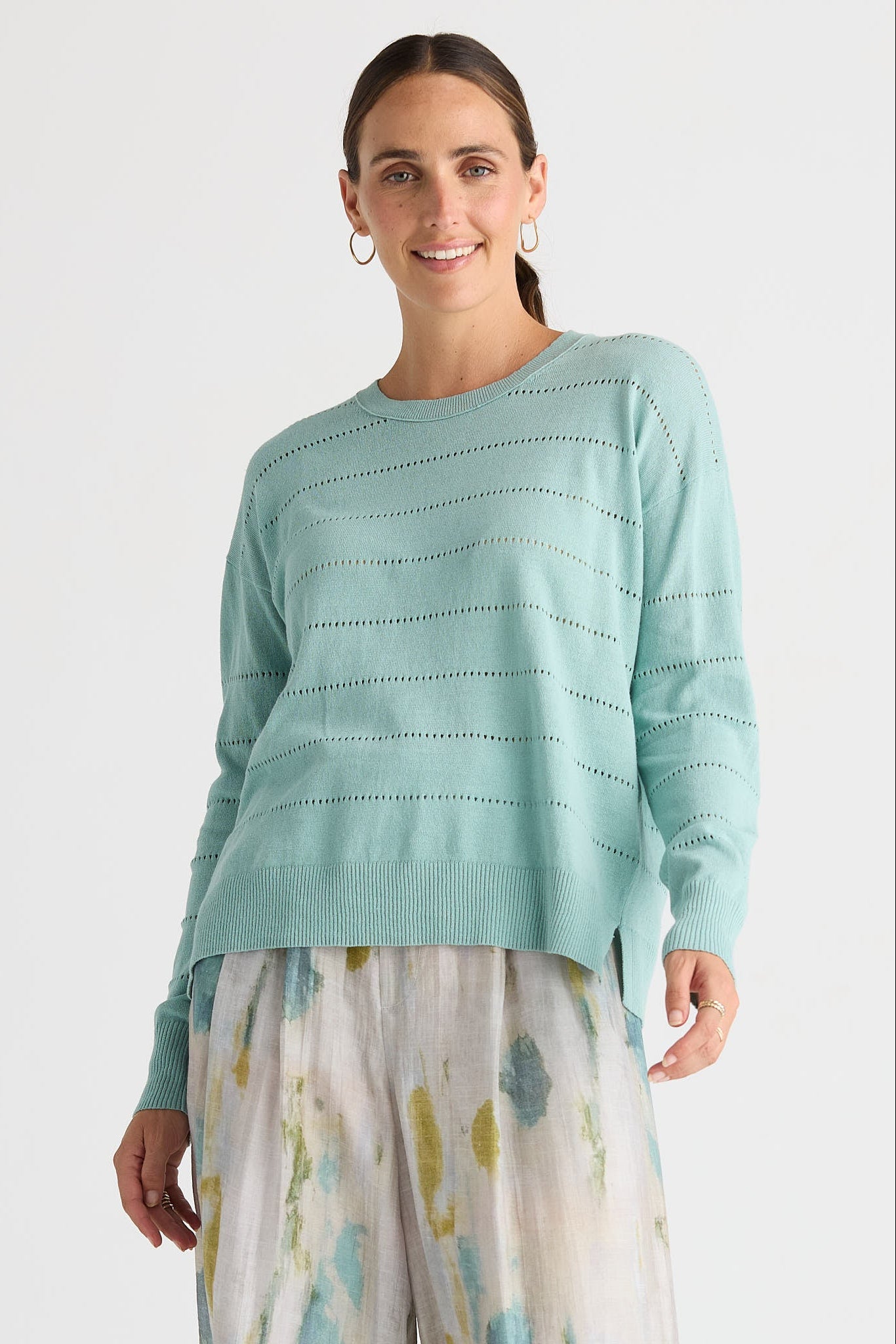 LD + CO TEXTURED LINEN JUMPER ICED ROSE WHITE KNIT SWEATER