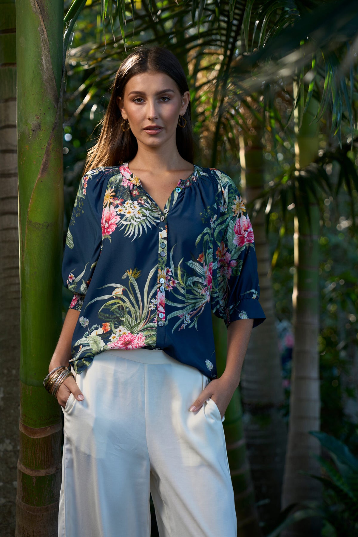 AYANA SHIRT INDIGO TROPICAL FLORAL
