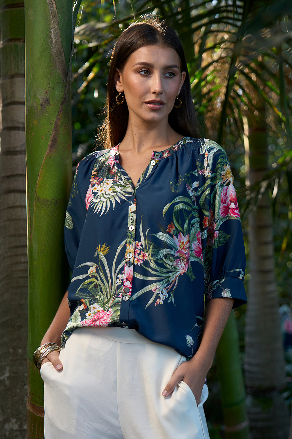AYANA SHIRT INDIGO TROPICAL FLORAL