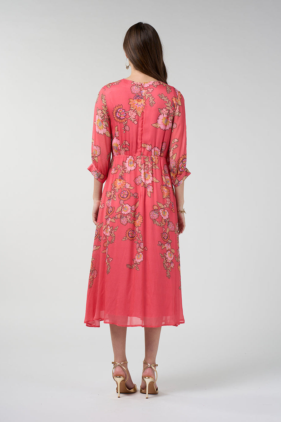 LOOBIES STORY MIRISSA MIDI DRESS CORAL PINK INDIGO FLORAL DRESS