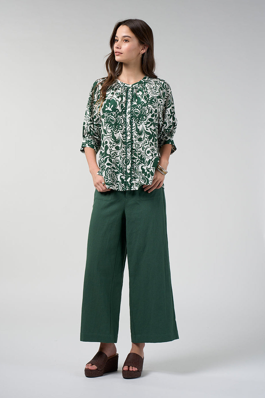 LOOBIES STORY TEARDROP TOP SILK RAYON GREEN BLOUSE