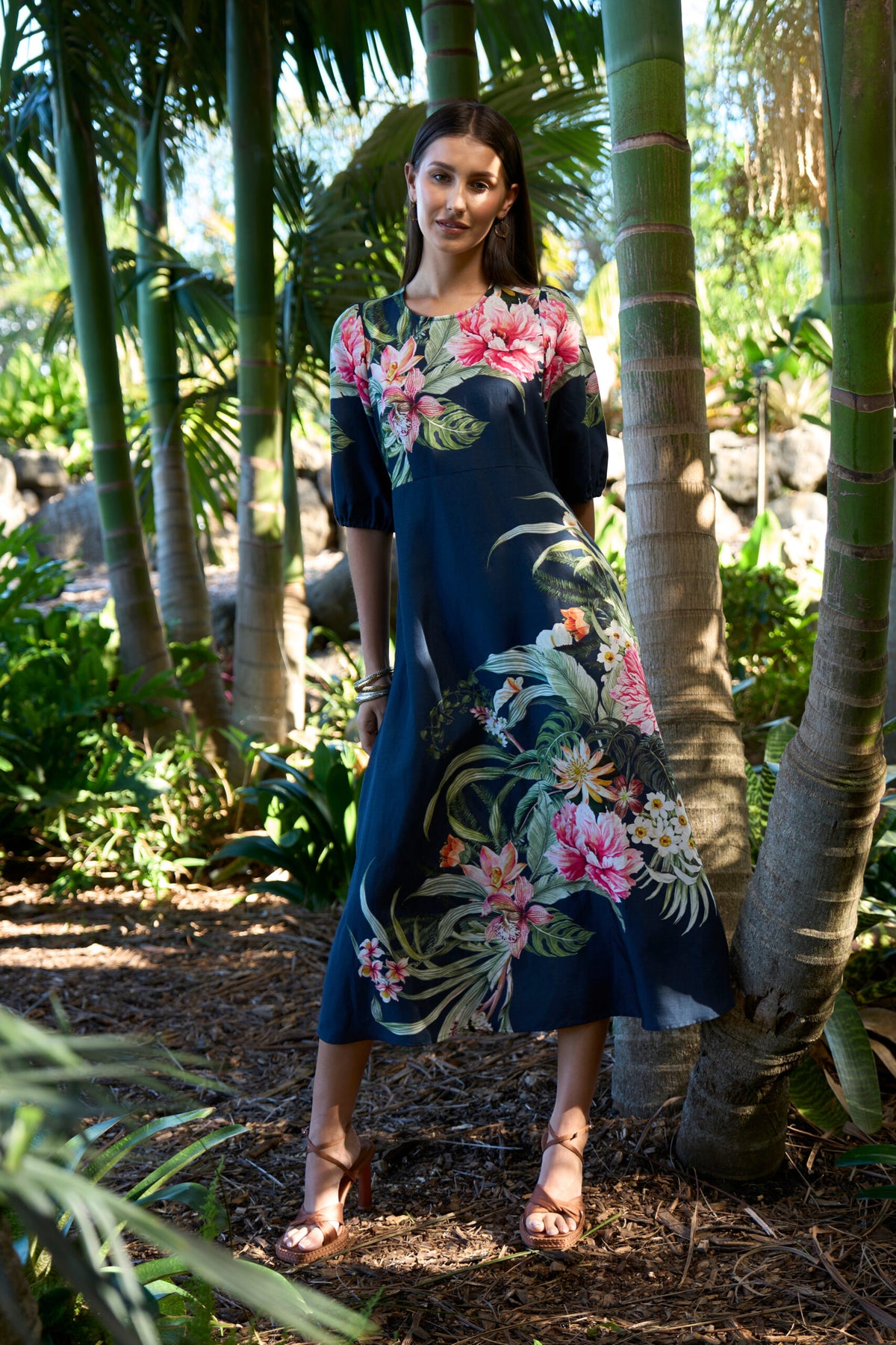 AYANA DRESS NAVY TROPICAL FLORAL