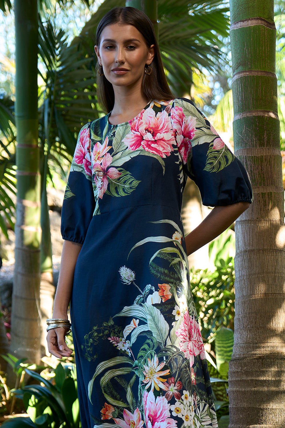 AYANA DRESS NAVY TROPICAL FLORAL