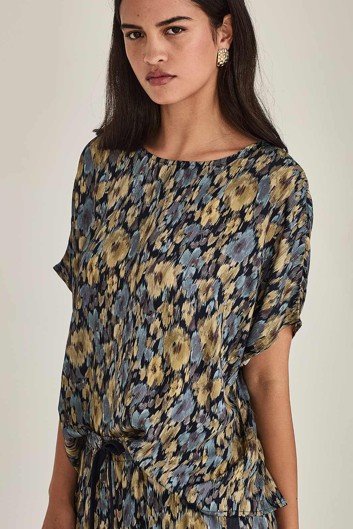 SILLS LUCINDA PRINT TOP COTTON LINEN POLYESTER FLORAL PRINT