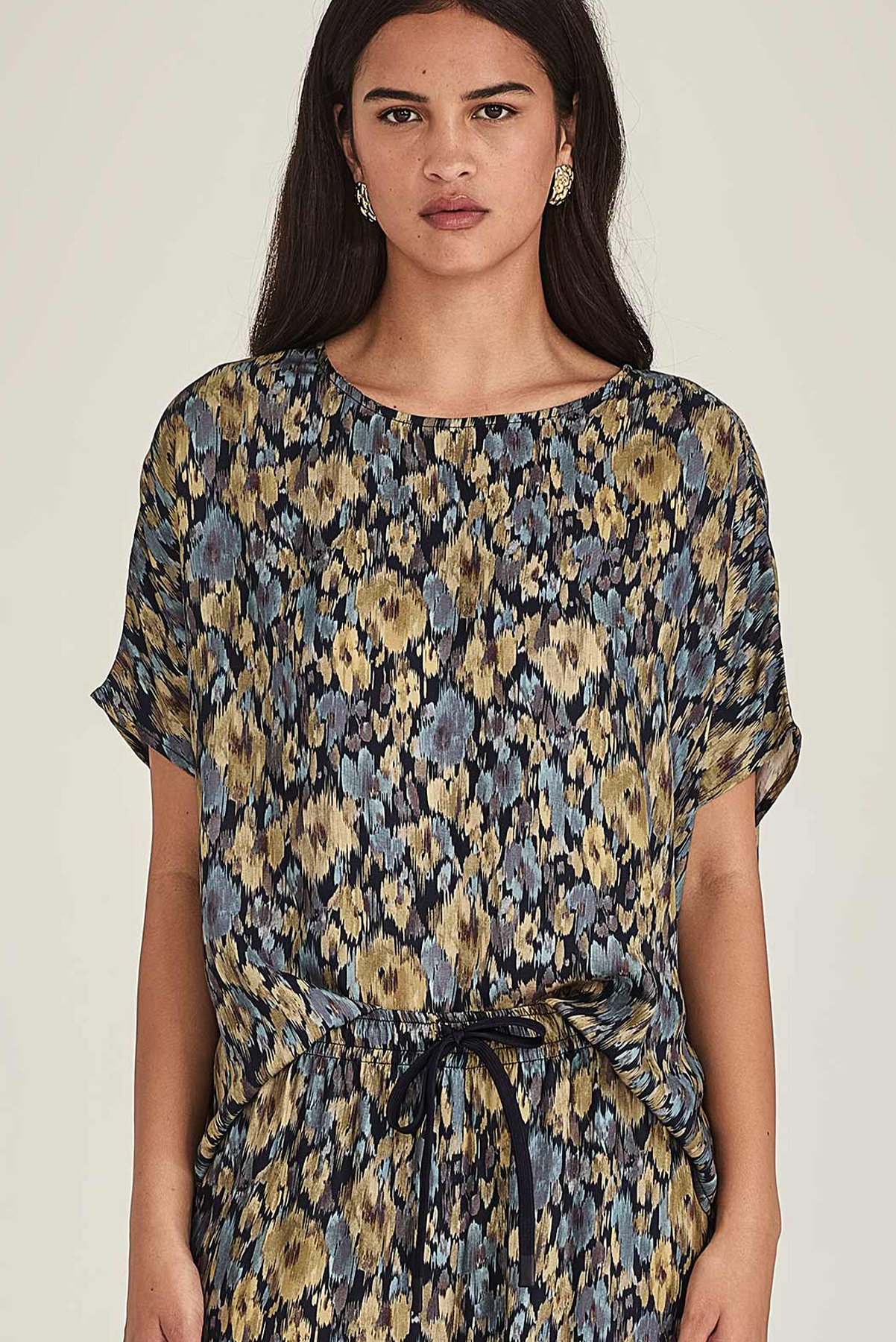 SILLS LUCINDA PRINT TOP COTTON LINEN POLYESTER FLORAL PRINT