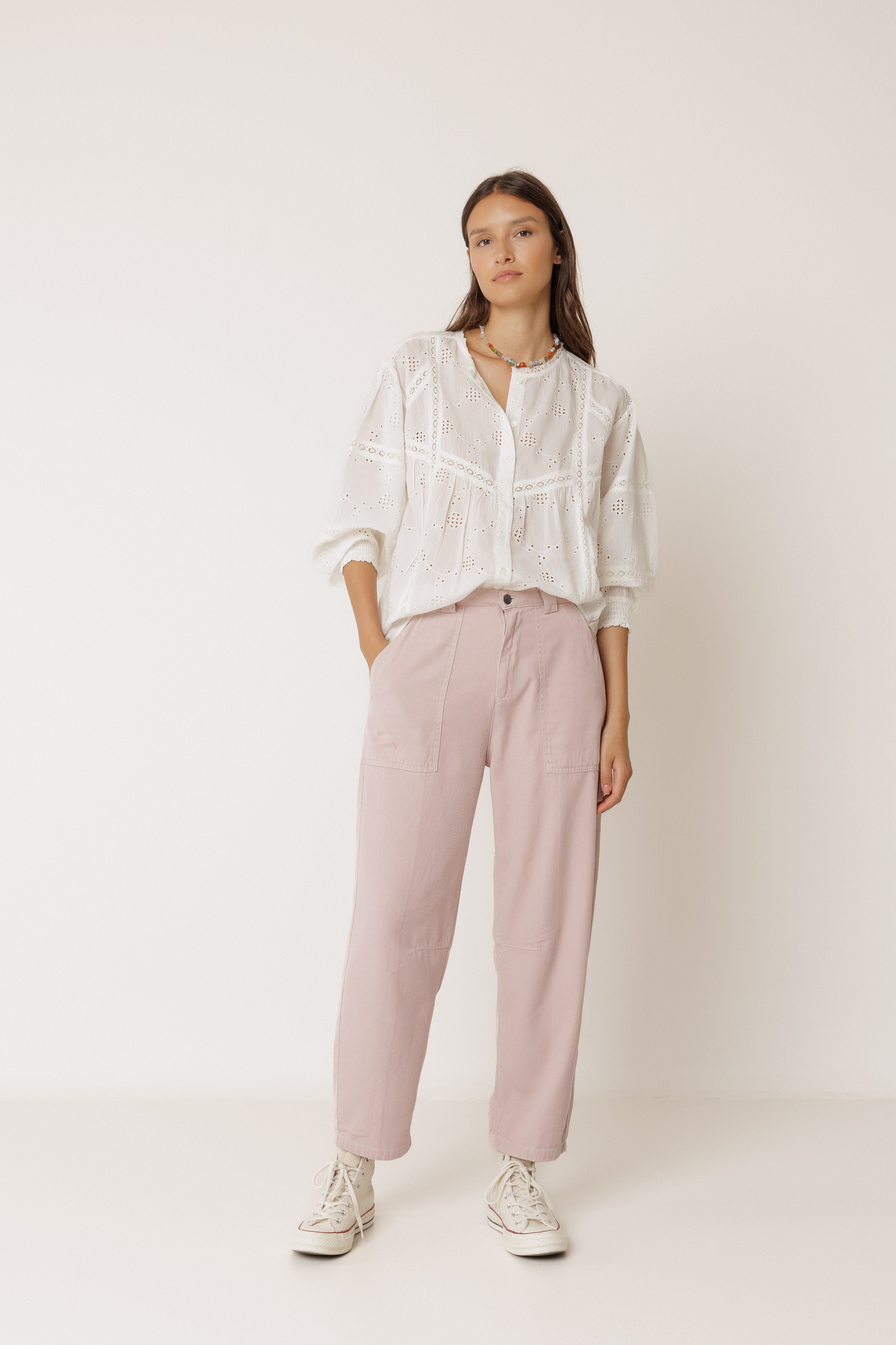 INDI AND COLD SHIRT WITH SHIFFLI EMBROIDERY WHITE COTTON