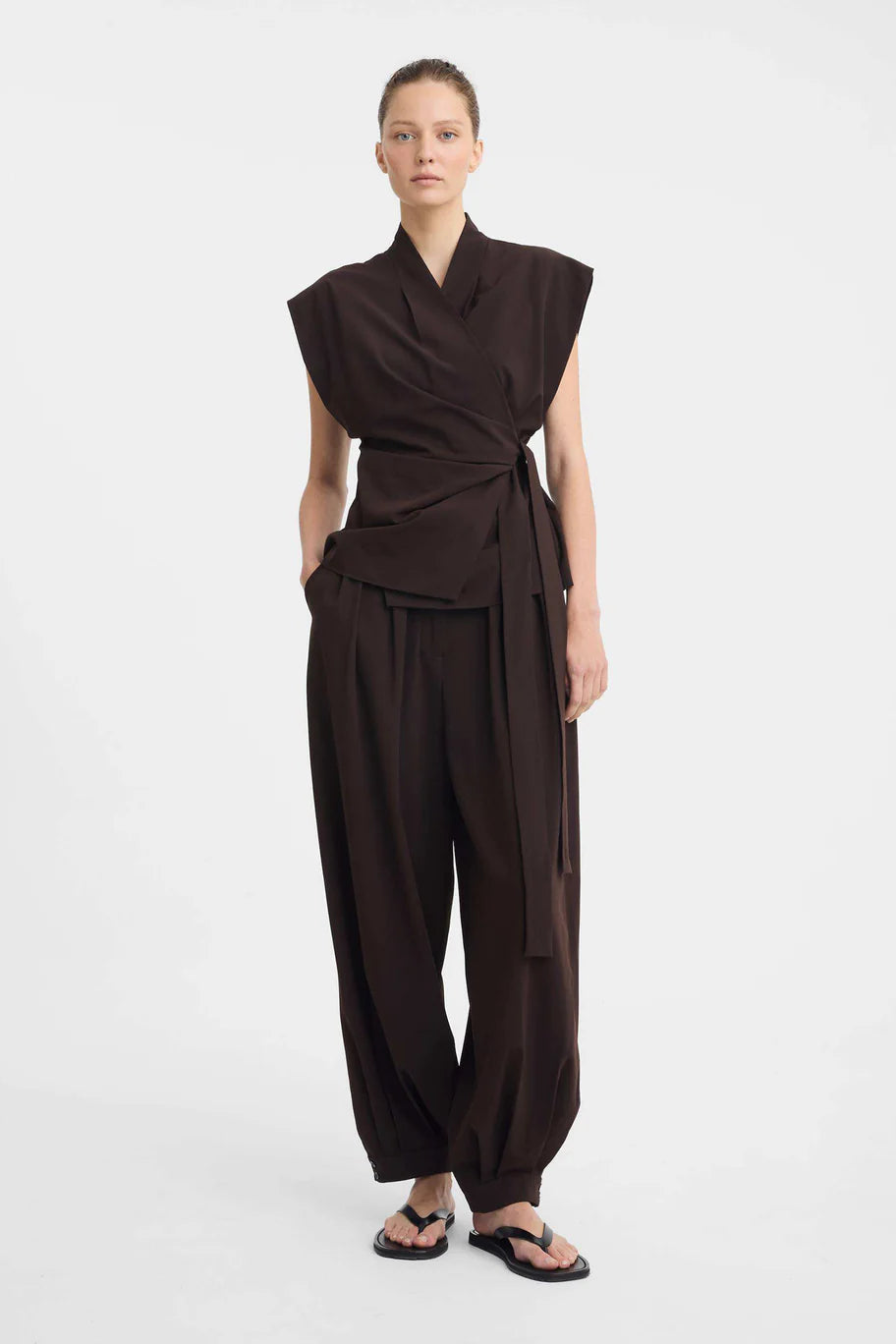 MORRISON MIGUEL VEST ESPRESSO WRAP TOP TIE TOP