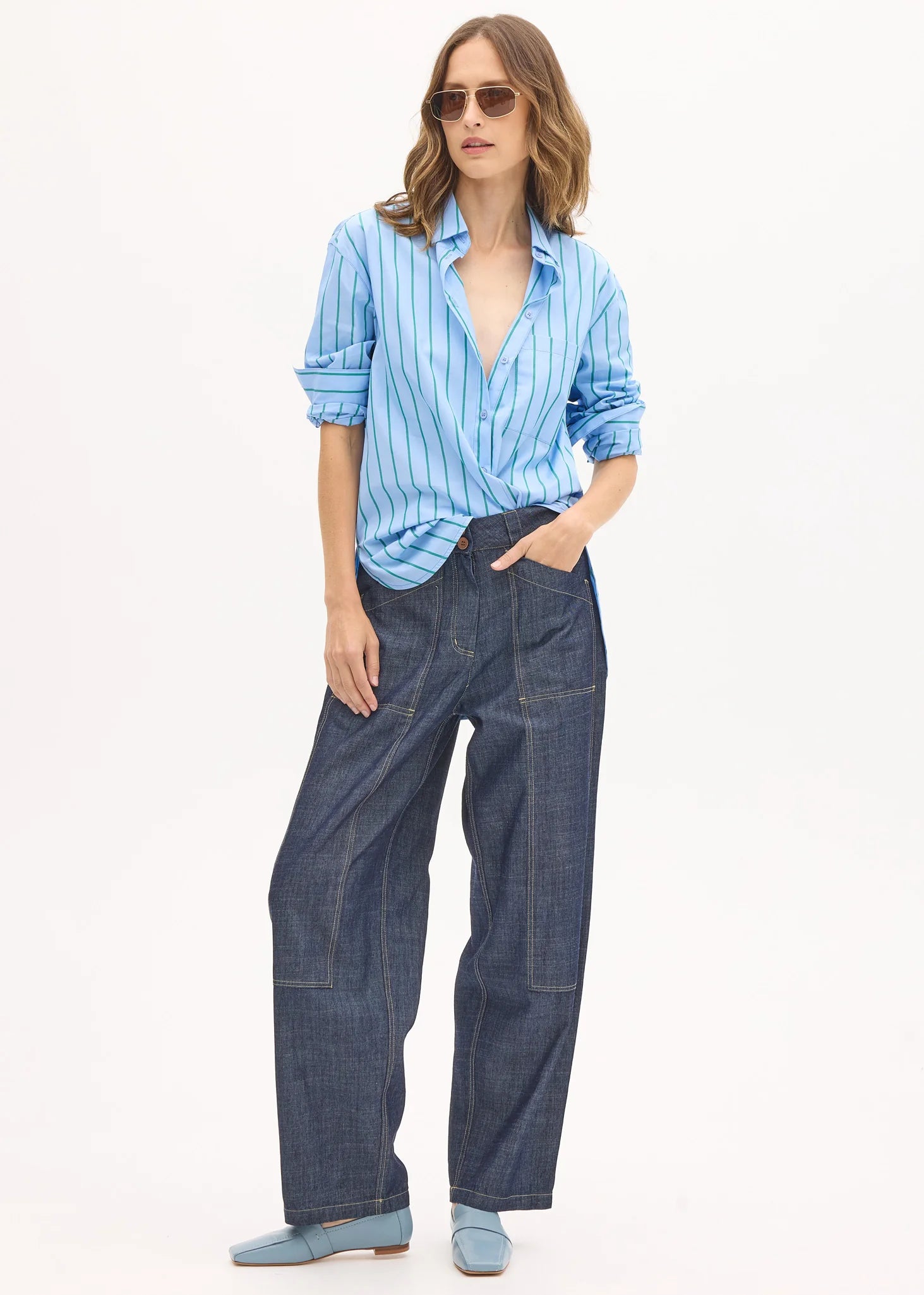 POL MUHLE BARREL PANT DARK WASH DENIM PANT DENIM JEAN BARREL JEAN STITCHING YELLOW STITCHING BAGGY JEAN OVERSIZED JEAN COTTON DENIM