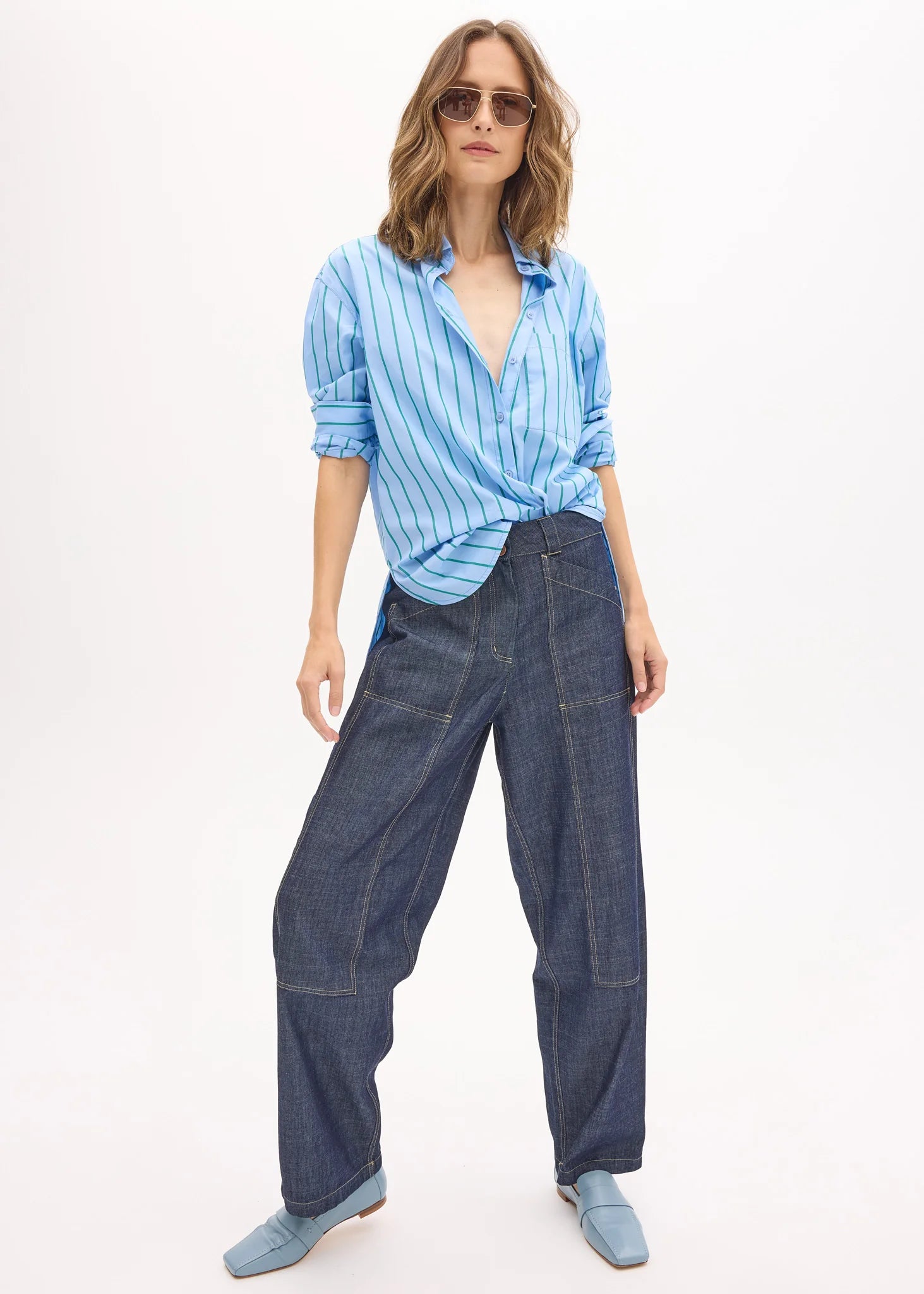 POL MUHLE BARREL PANT DARK WASH DENIM PANT DENIM JEAN BARREL JEAN STITCHING YELLOW STITCHING BAGGY JEAN OVERSIZED JEAN COTTON DENIM