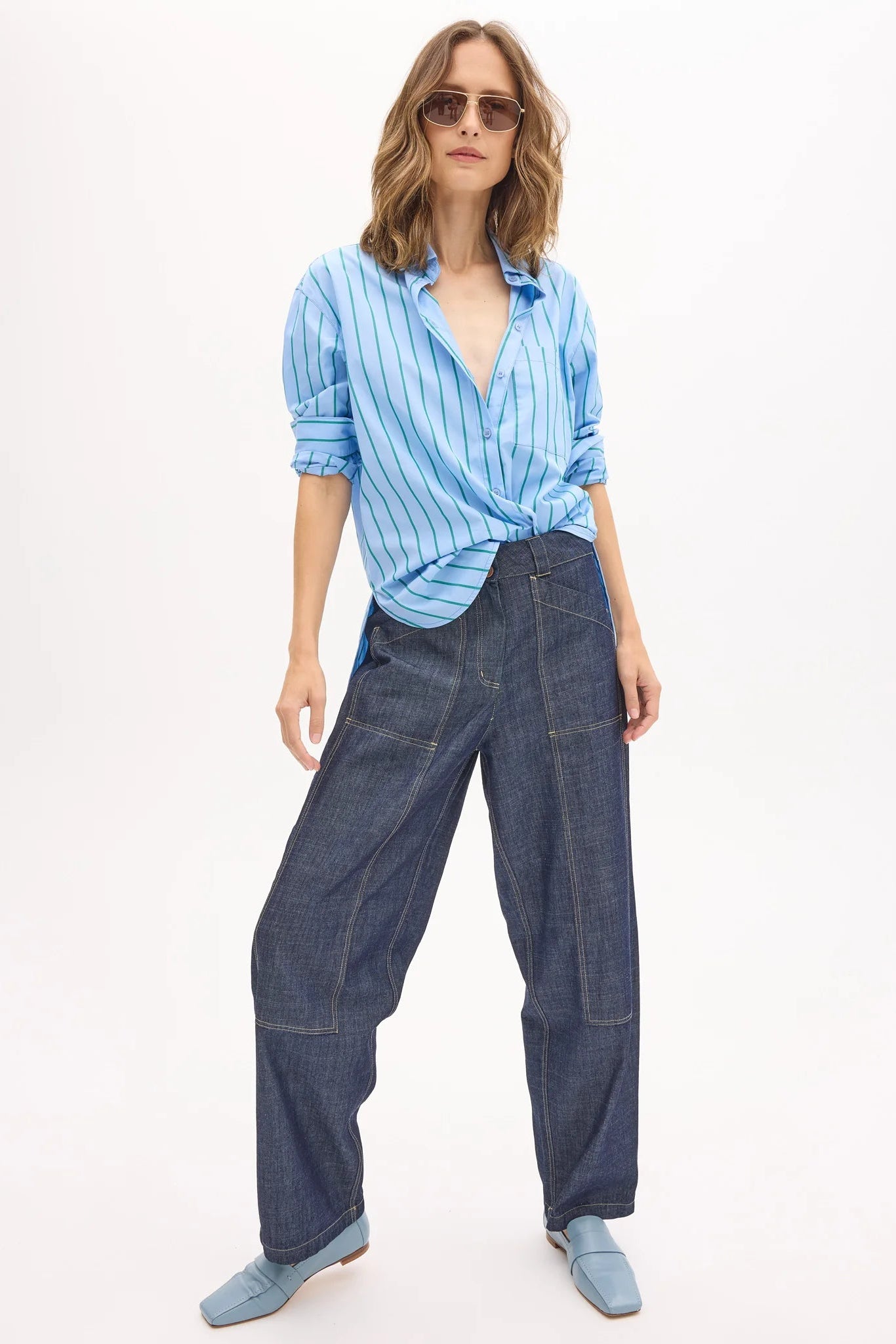 POL MUHLE BARREL PANT DARK WASH DENIM PANT DENIM JEAN BARREL JEAN STITCHING YELLOW STITCHING BAGGY JEAN OVERSIZED JEAN COTTON DENIM