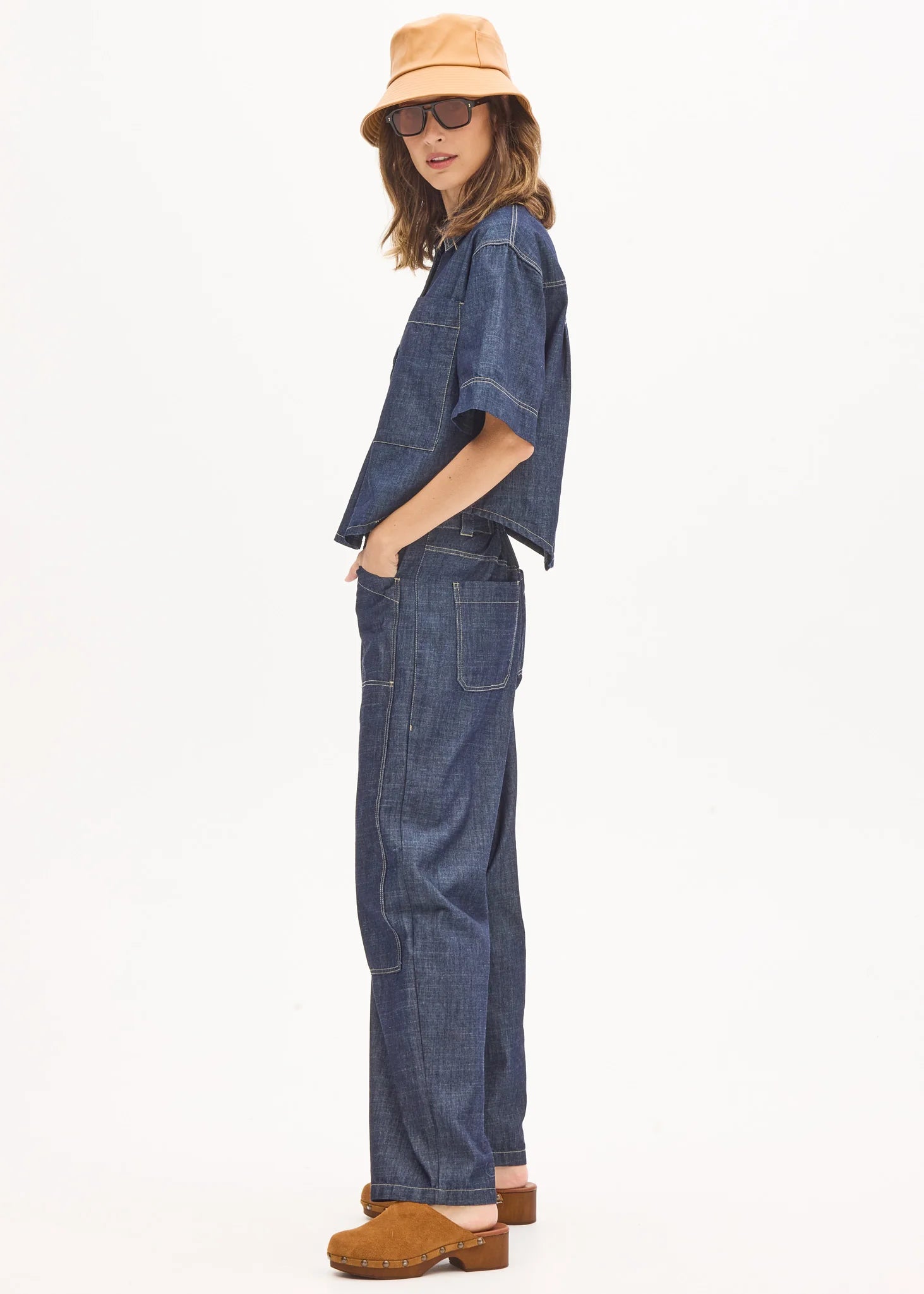 POL MUHLE BARREL PANT DARK WASH DENIM PANT DENIM JEAN BARREL JEAN STITCHING YELLOW STITCHING BAGGY JEAN OVERSIZED JEAN COTTON DENIM