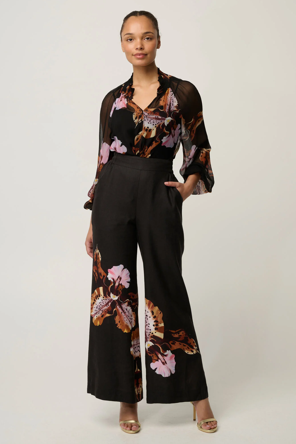 ONCE WAS MARIS BLOUSE VISCOSE BLACK SUNSET FLORAL TOP