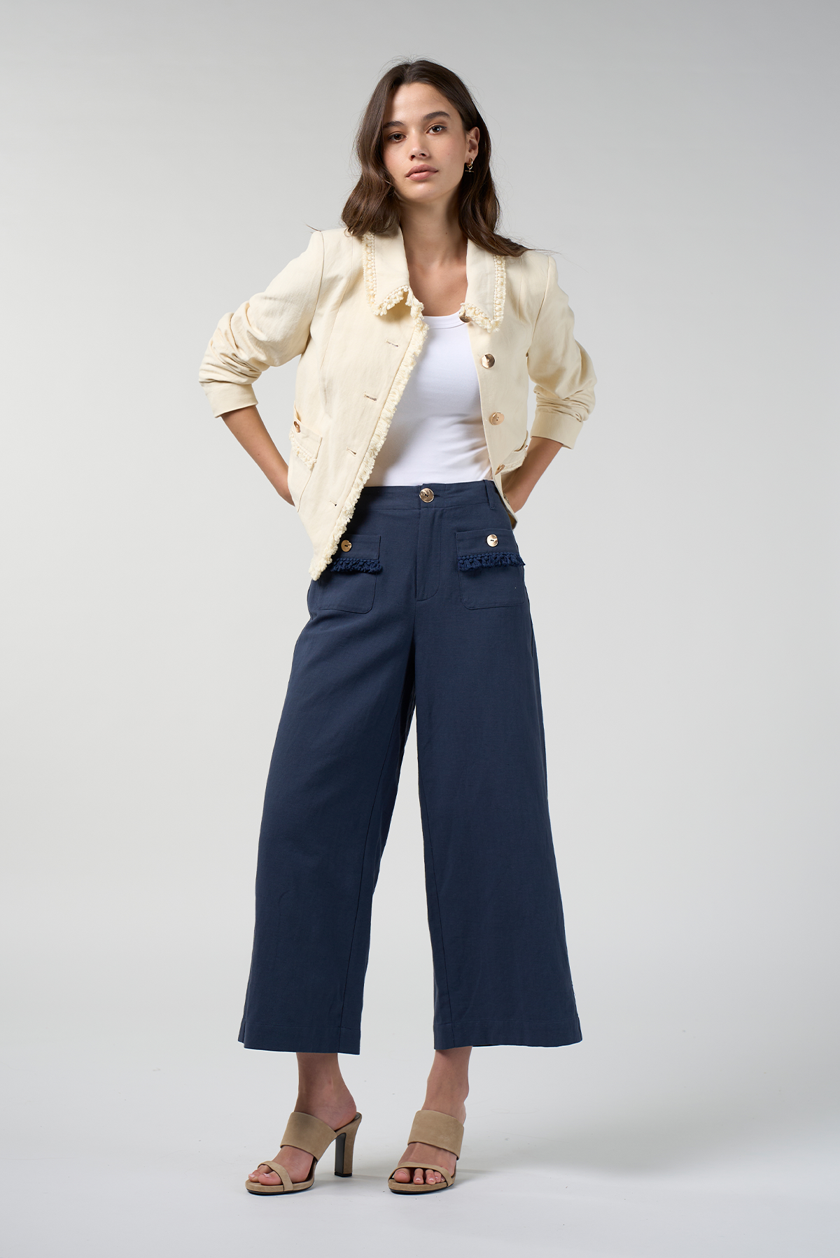 LOOBIES STORY NAVI JACKET COTTON LINEN RAYON LINED JACKET BUTTERMILK IVORY CREAM