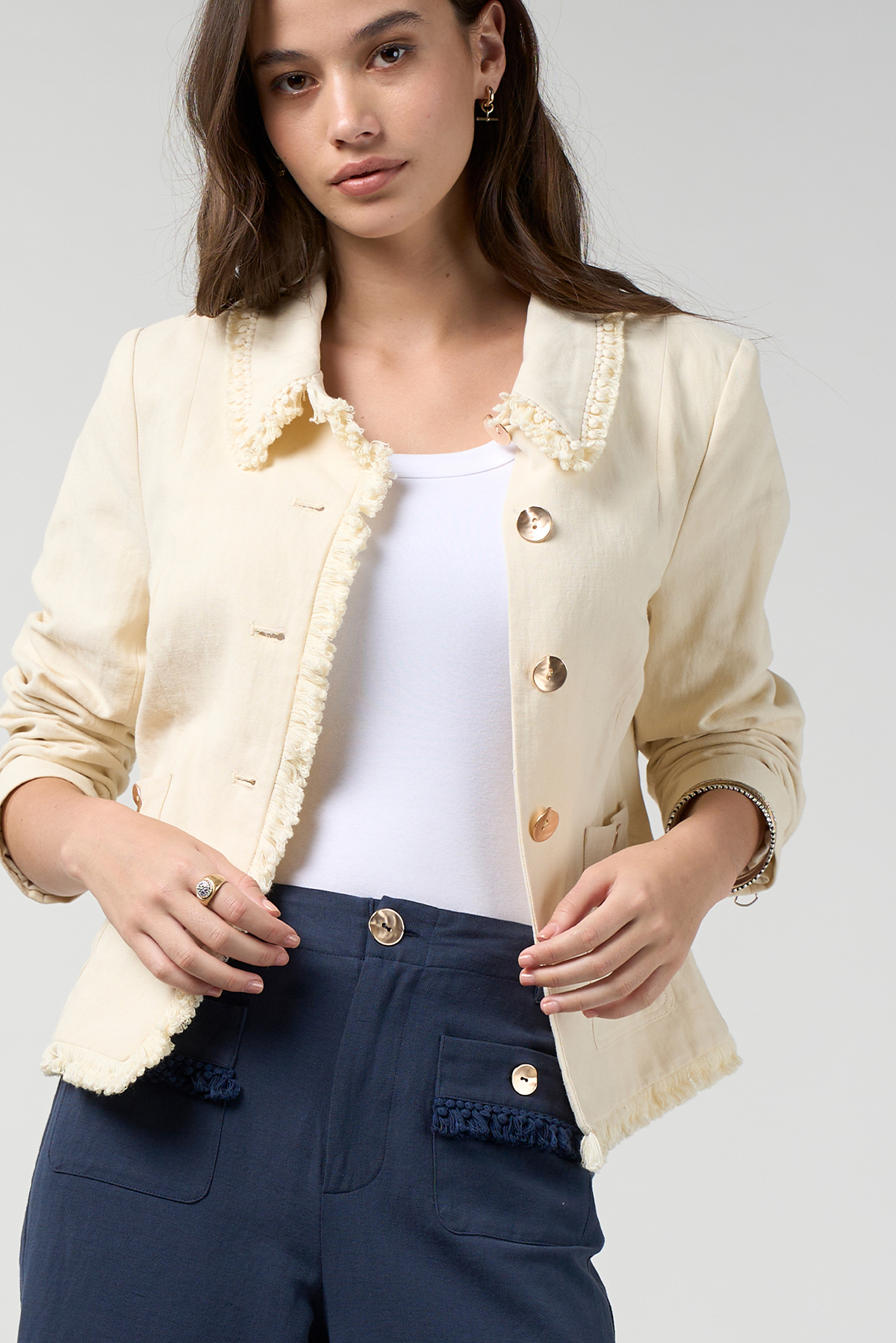 LOOBIES STORY NAVI JACKET COTTON LINEN RAYON LINED JACKET BUTTERMILK IVORY CREAM