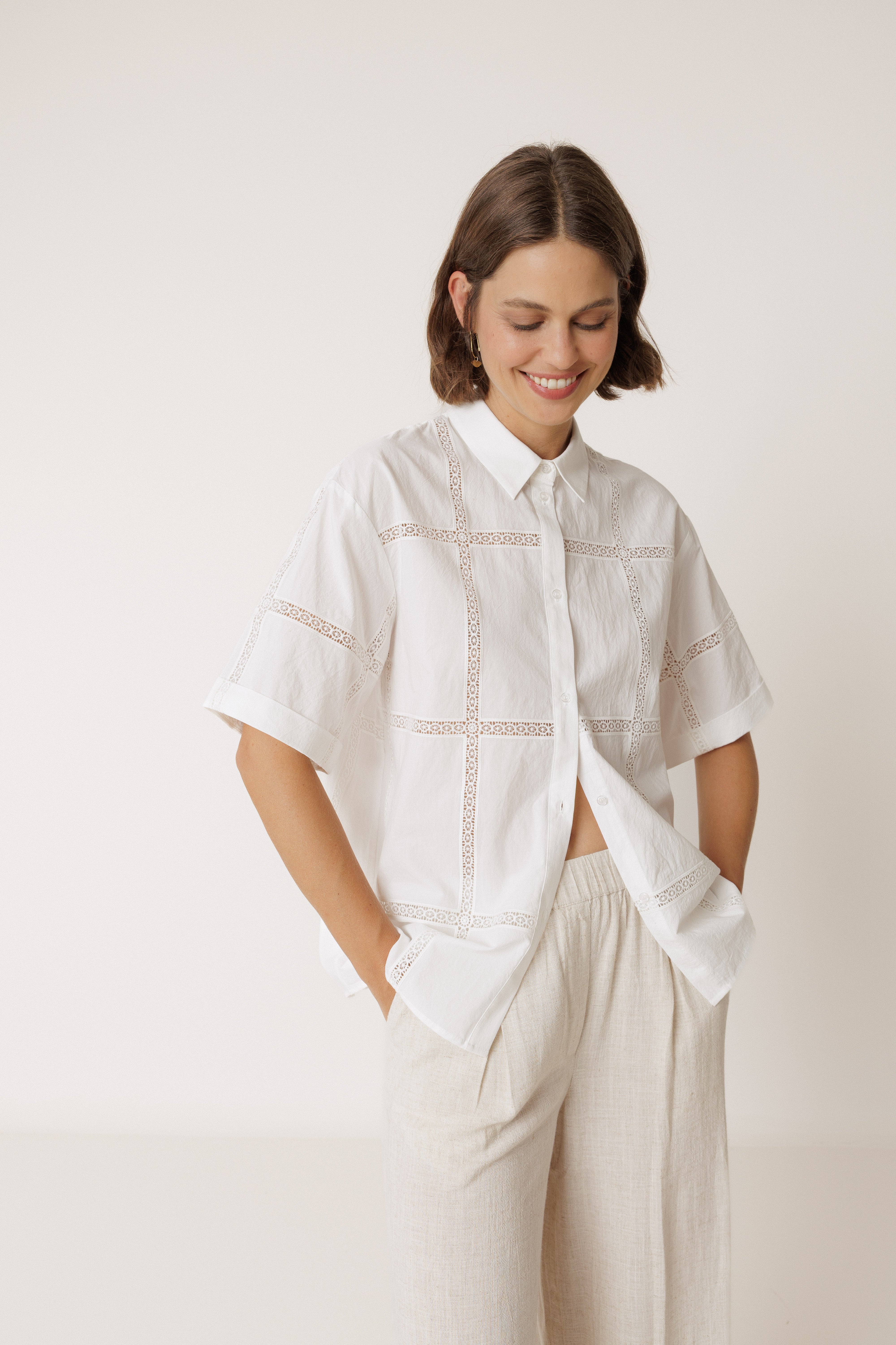 INDI AND COLD LACE POPLIN SHIRT COTTON WHITE