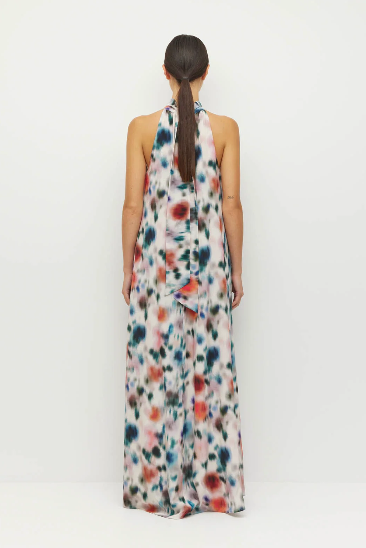 JULIETTE HOGAN NICO DRESS SILK POLYESTER HALTER MAXI FLORAL DRESS