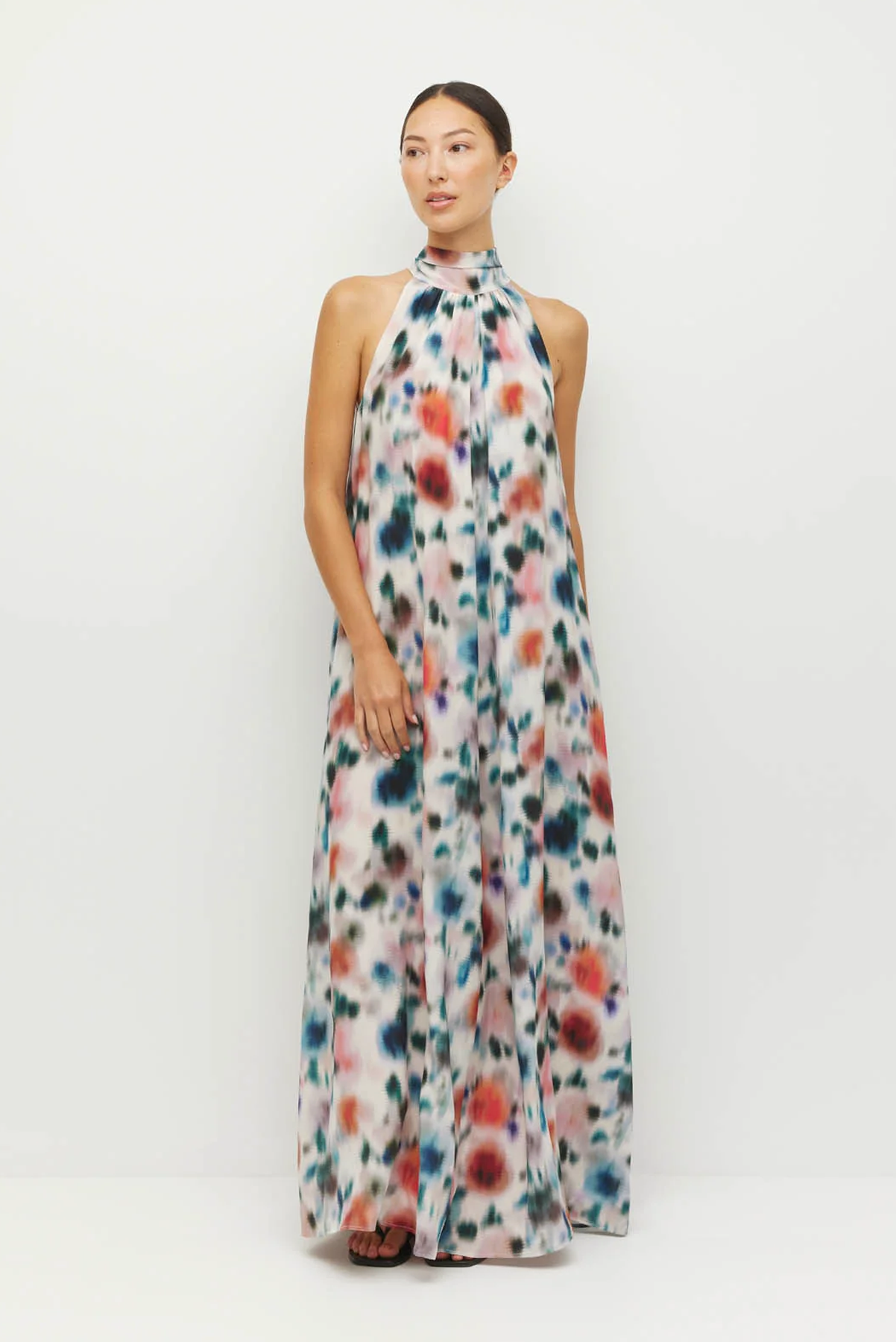 JULIETTE HOGAN NICO DRESS SILK POLYESTER HALTER MAXI FLORAL DRESS