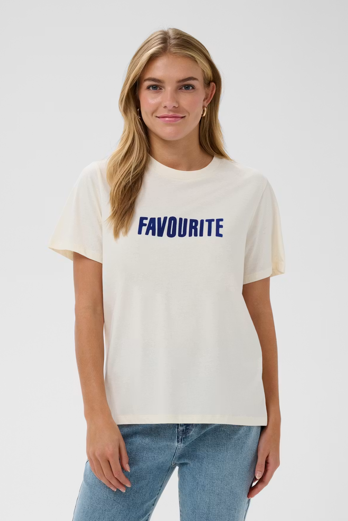 SAINT TROPEZ PALINA TSHIRT COTTON TEE IVORY WHITE ICE BLUE LOGO TEE