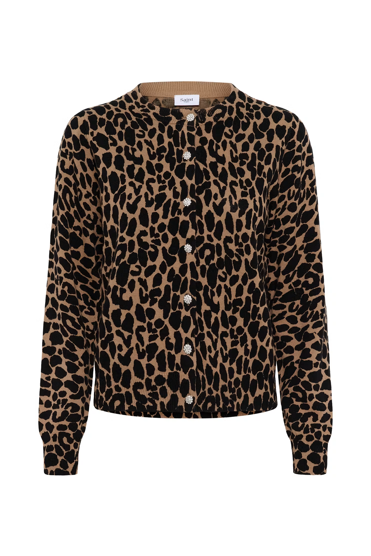 SAINT TROPEZ PALOMA PULLOVER COTTON KNIT CARDI LEOPARD ANIMAL PRINT