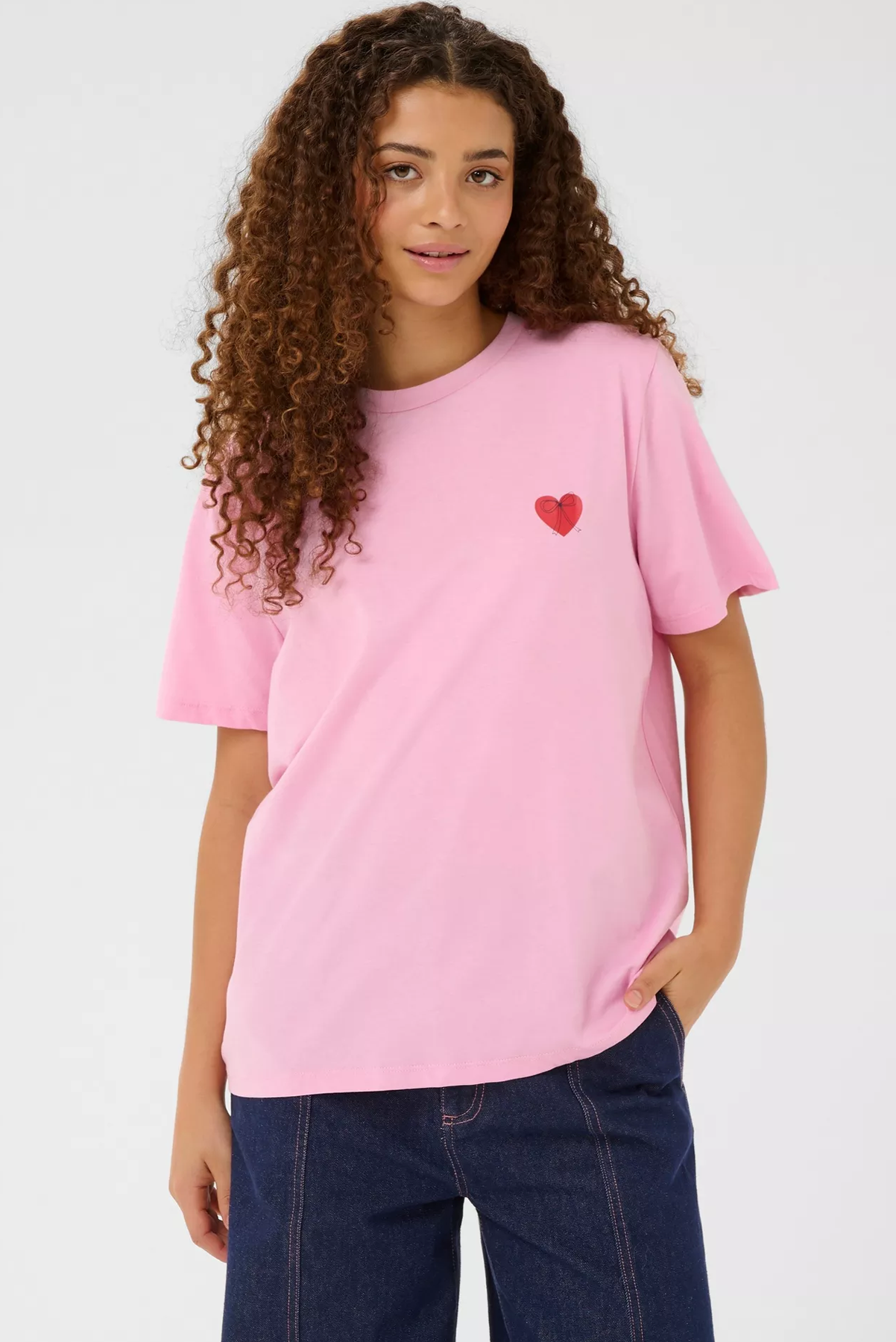 SAINT TROPEZ PEXTAN TSHIRT RED AND PINK COTTON TEE SHIRT HEART BOW
