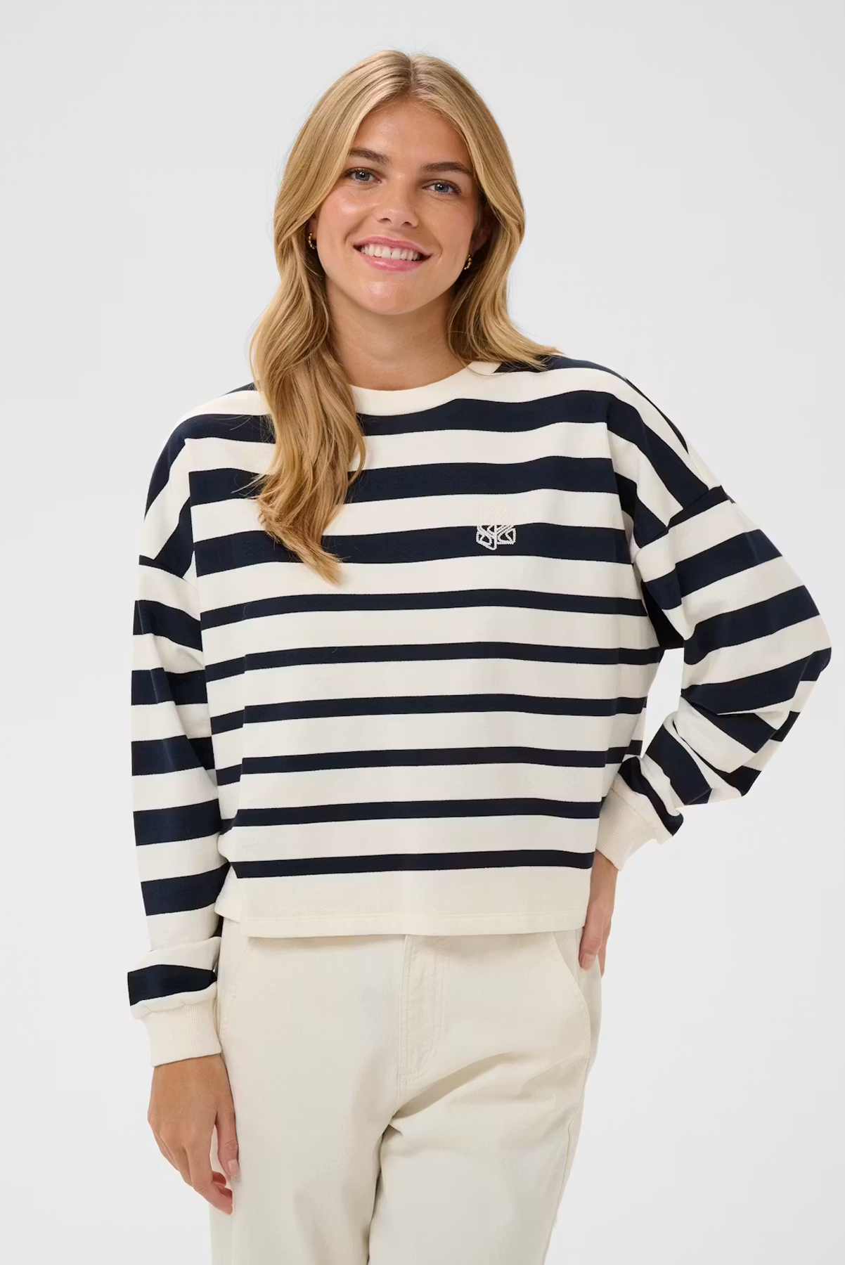 SAINT TROPEZ PHILENE SWEATSHIRT COTTON POLYESTER STRIPE NAVY WHITE IVORY SWEATER