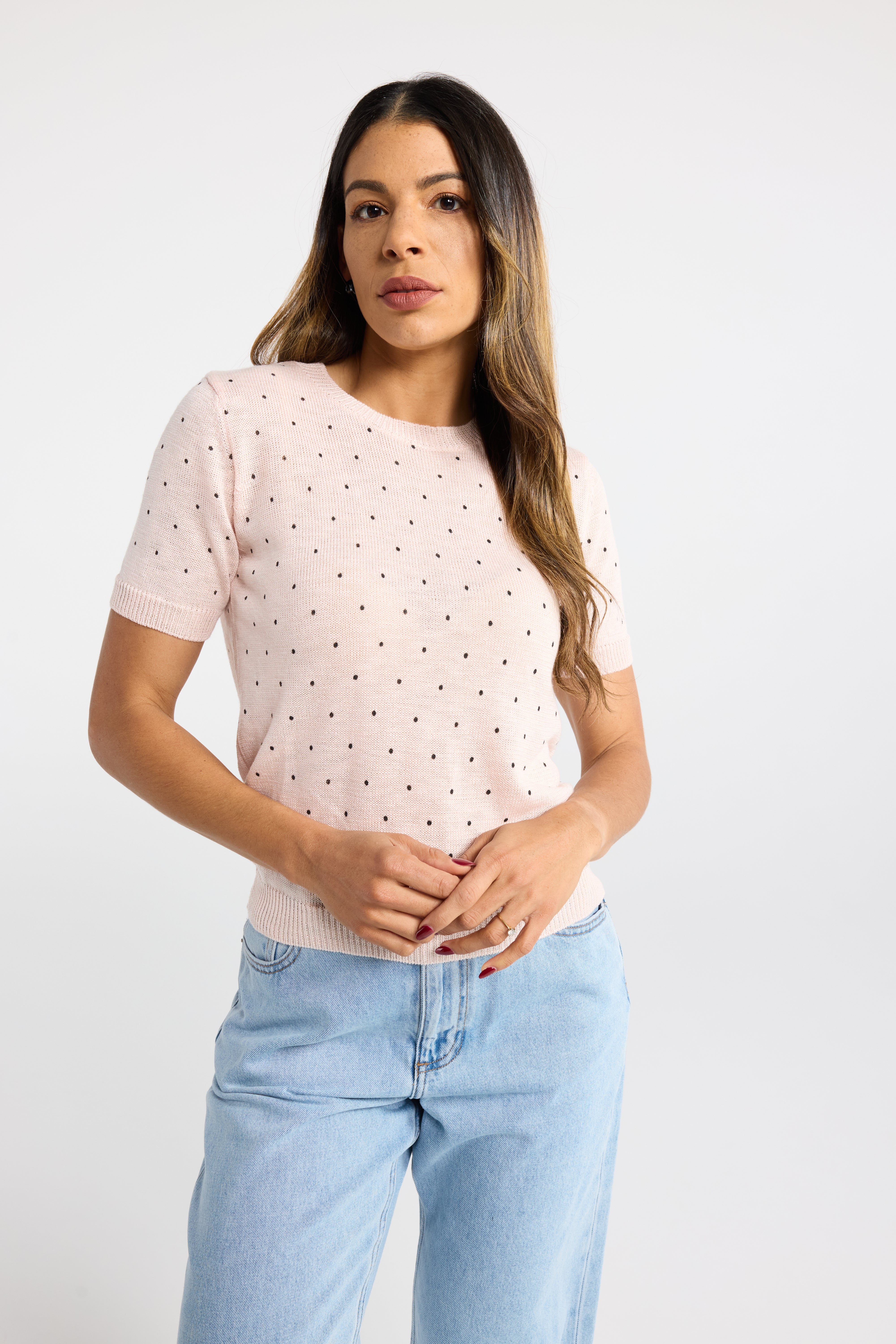 INK PIPPA KNIT PINK SPOT KNIT TOP PINK KNIT TSHIRT SHORT SLEEVE KNIT TEE