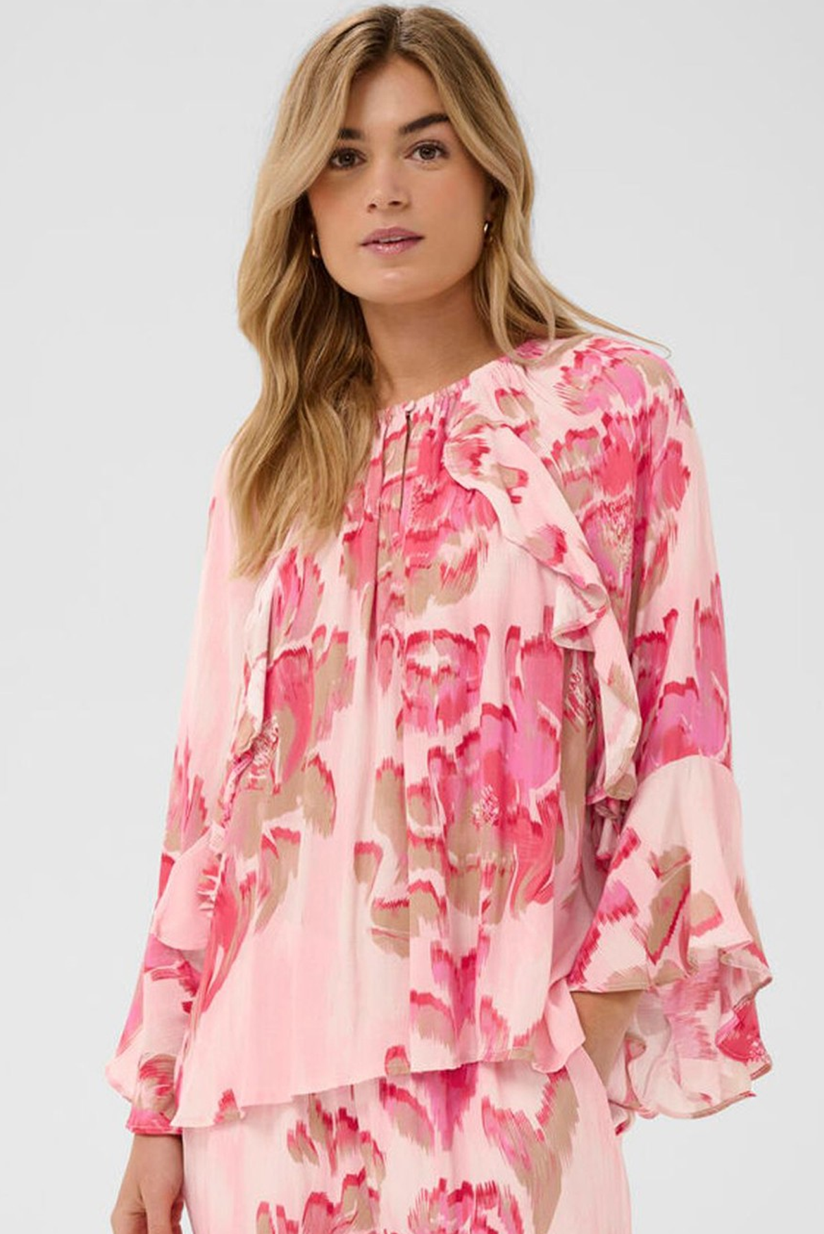 SAINT TROPEZ POLLYANA BLOUSE VISCOSE PINK FLORAL TOP