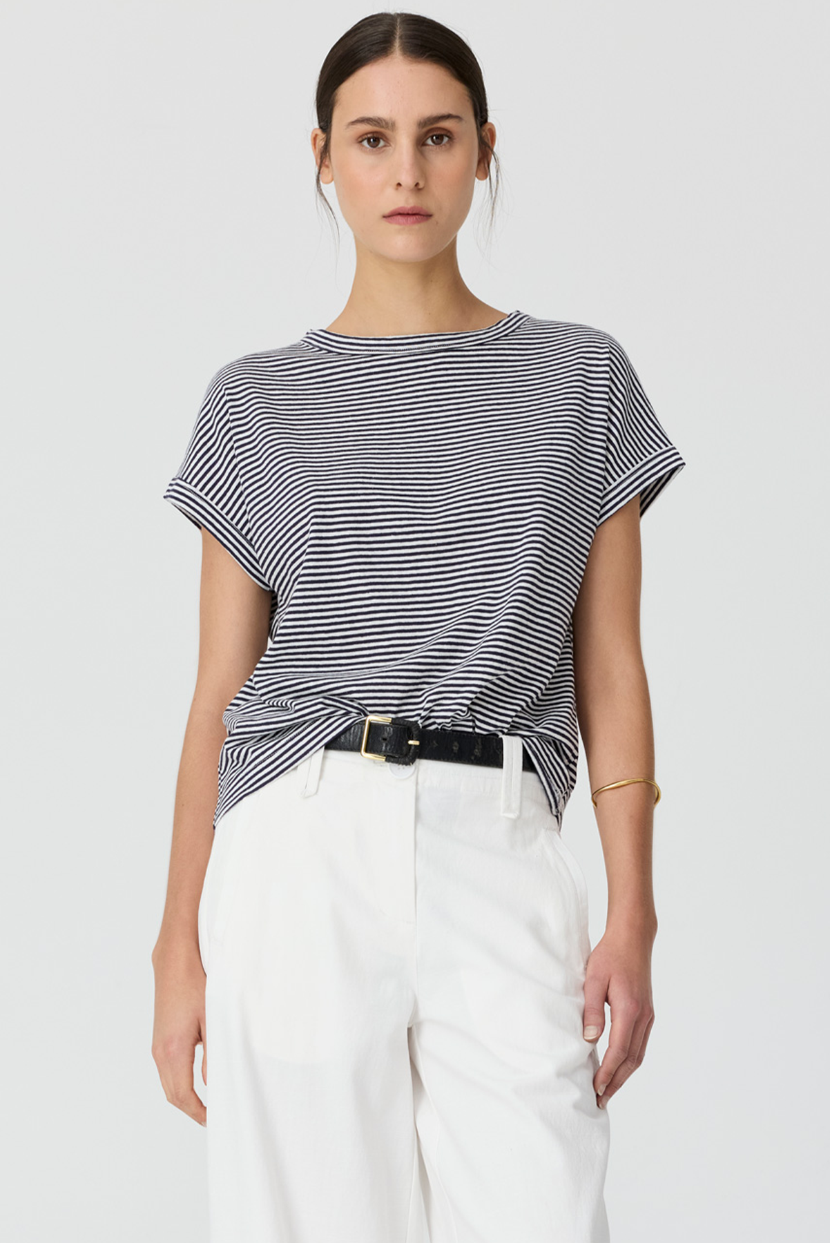 POL MAST STRIPE TEE INK NAVY WHITE STRIPE TOP