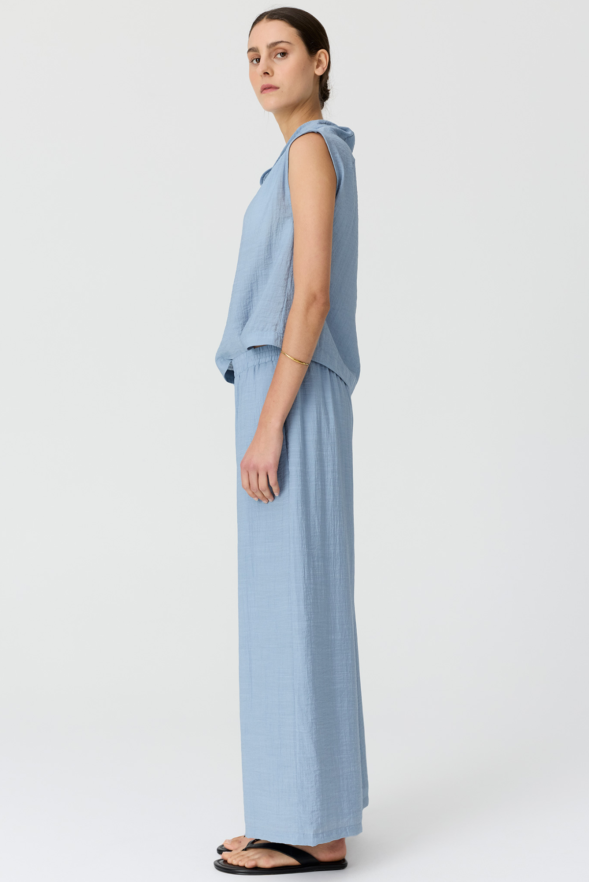 POL FENNEL COWL NECK TOP BLUE RAYON NYLON