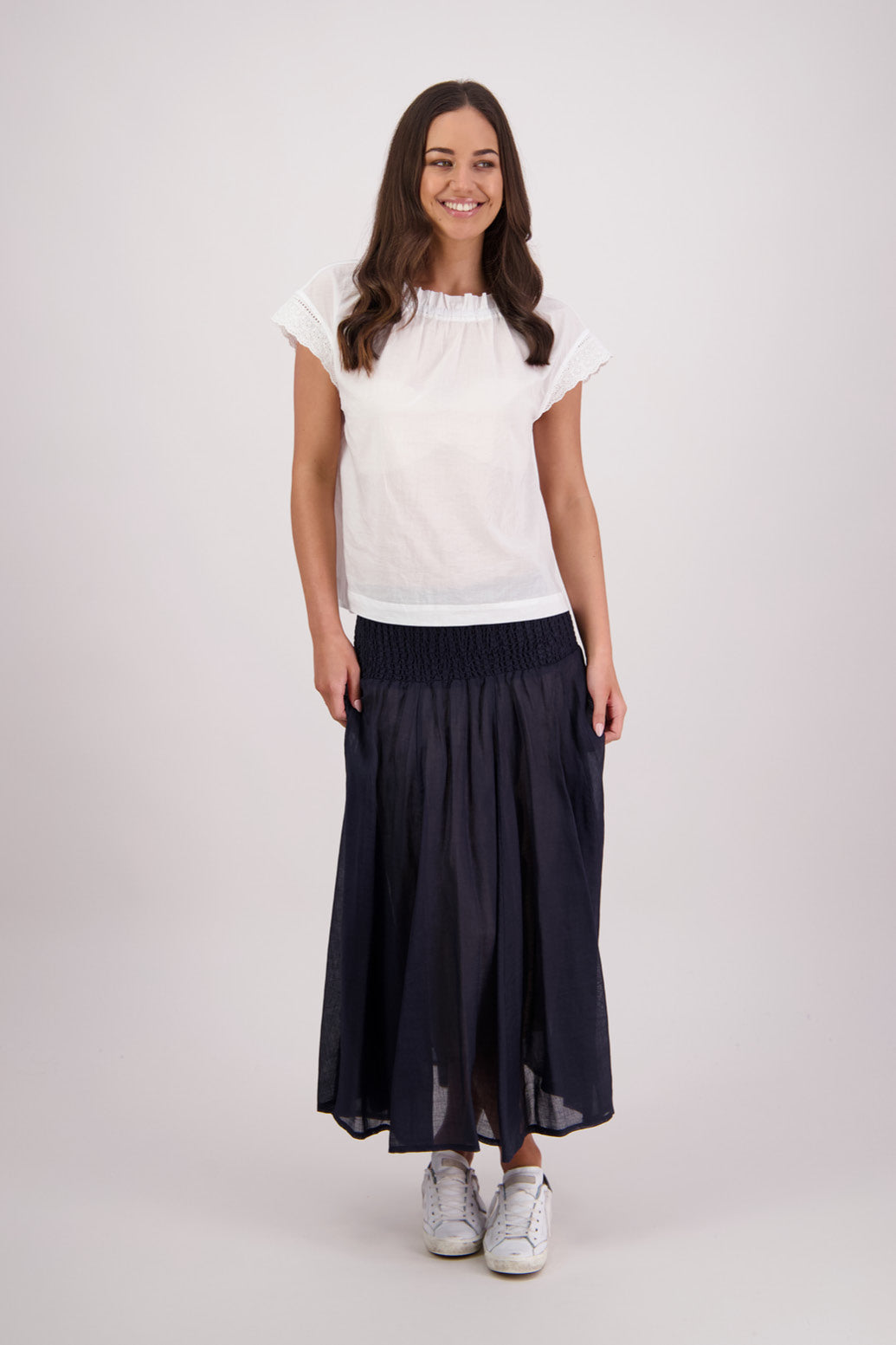 BRIARWOOD PANDORA SKIRT COTTON MIDI MAXI SKIRT BLUE INK NAVY YELLOW RED