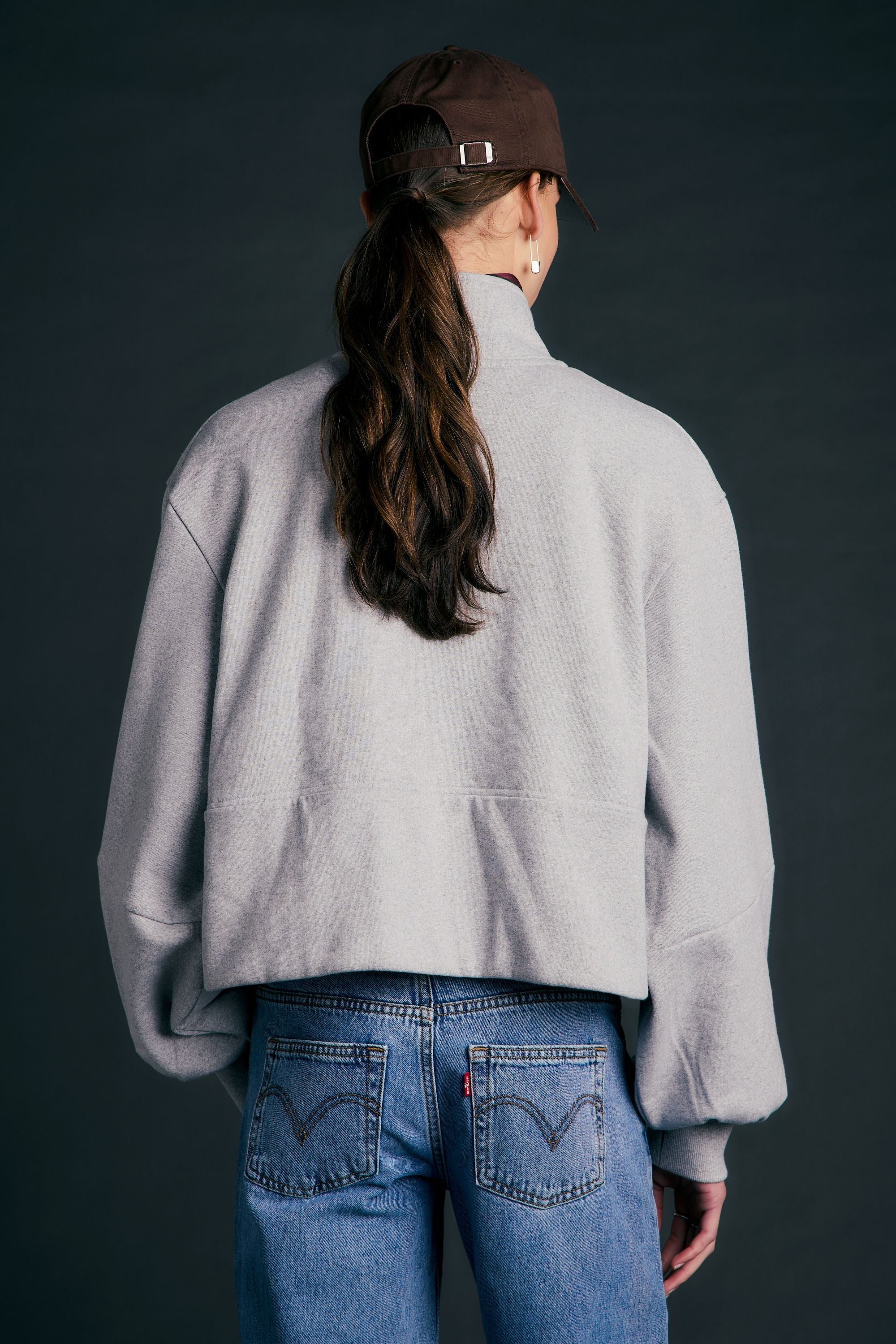 KAREN WALKER RUNAWAY ZIP FRONT SWEATSHIRT GREY MARLE JUMPER
