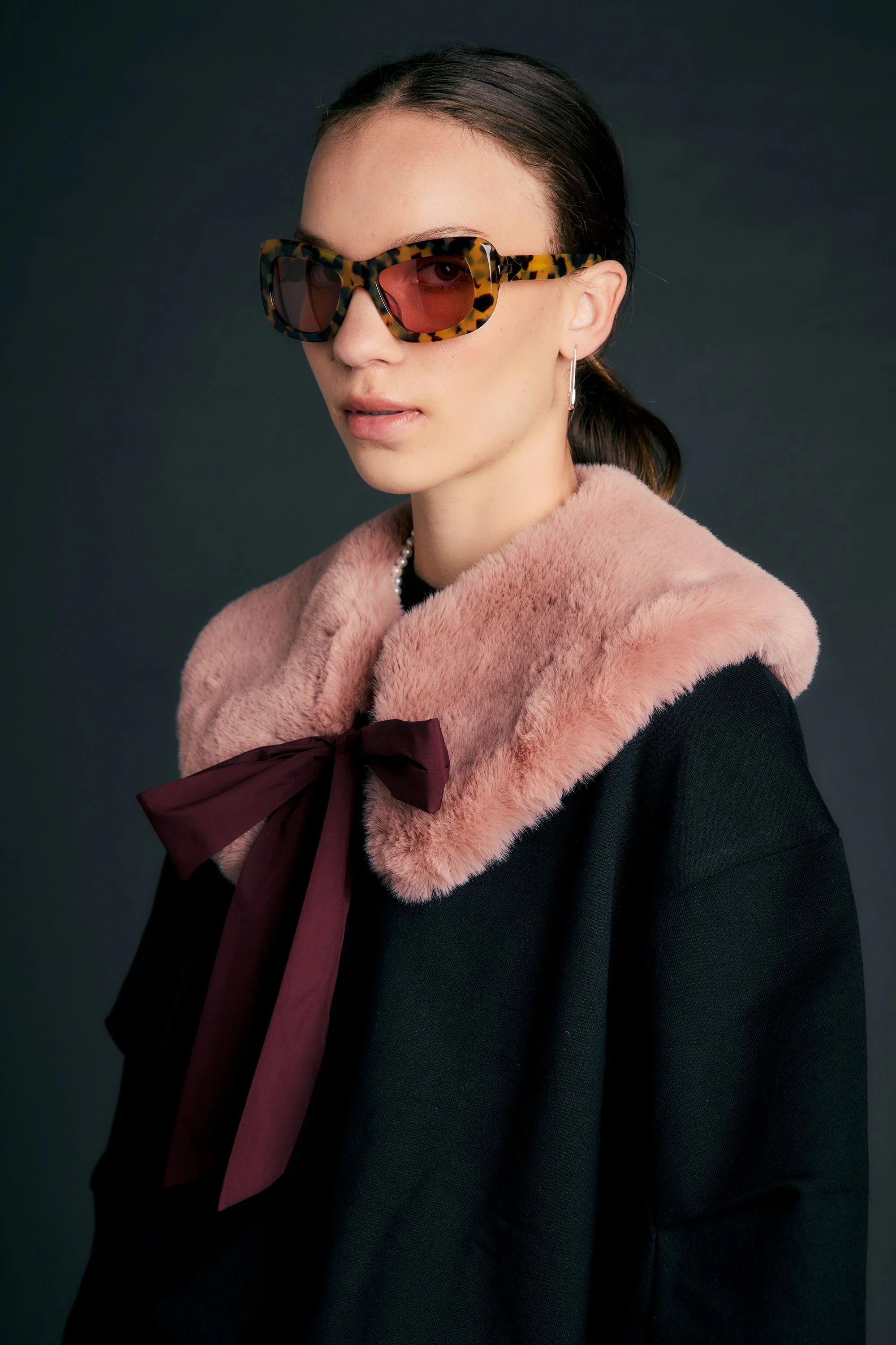 KAREN WALKER RUNAWAY COLLAR DUSTY PINK FLUFFY TIE ATTACHABLE COLLAR