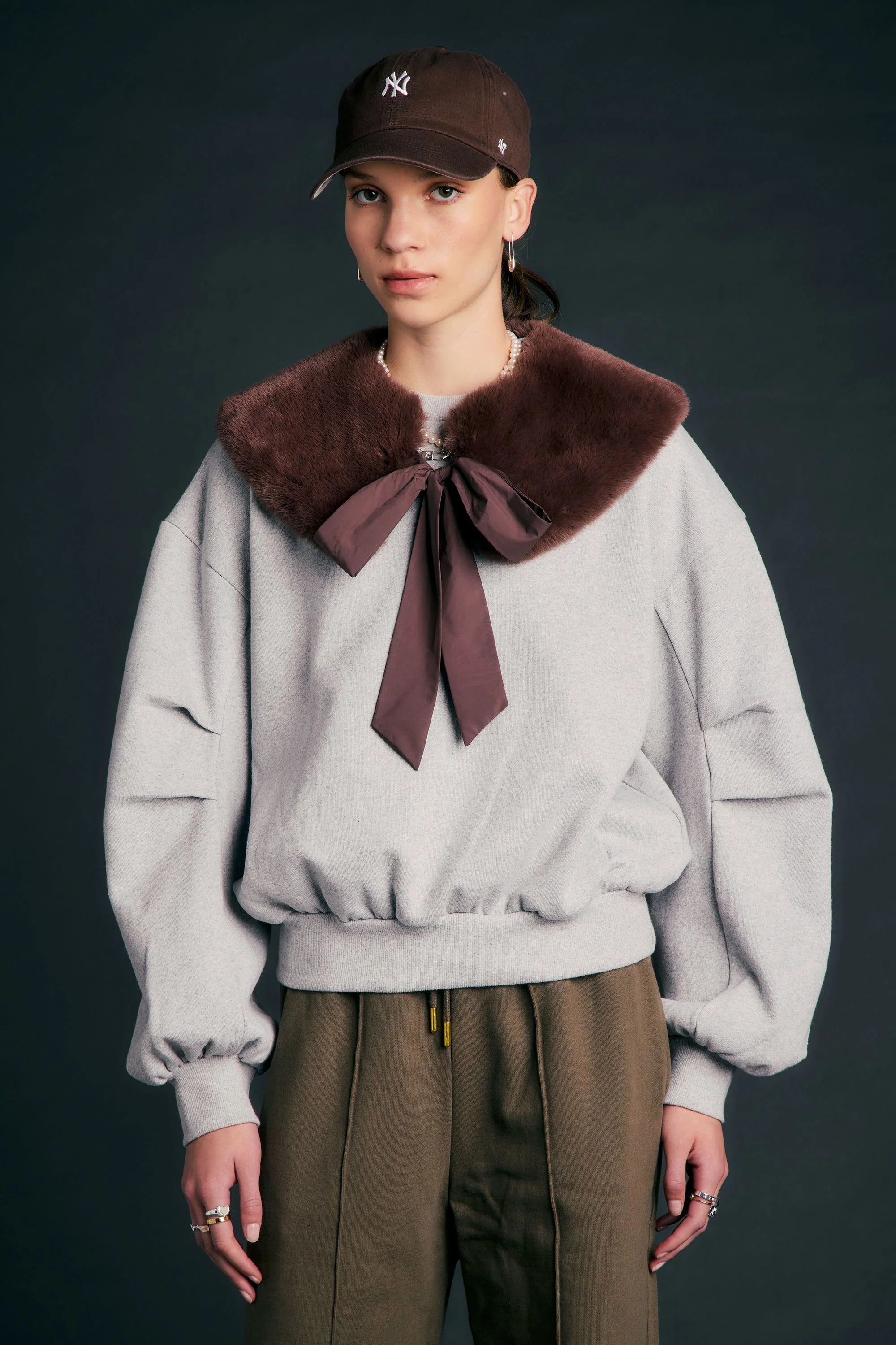 KAREN WALKER RUNAWAY COLLAR MOCHA FLUFFY TIE ATTACHABLE COLLAR