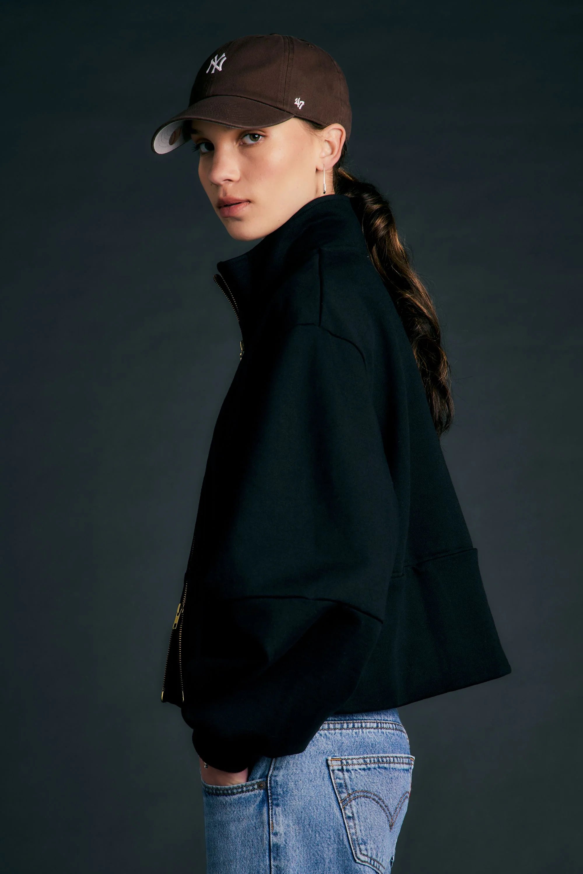 KAREN WALKER RUNAWAY ZIP FRONT SWEATSHIRT BLACK JUMPER