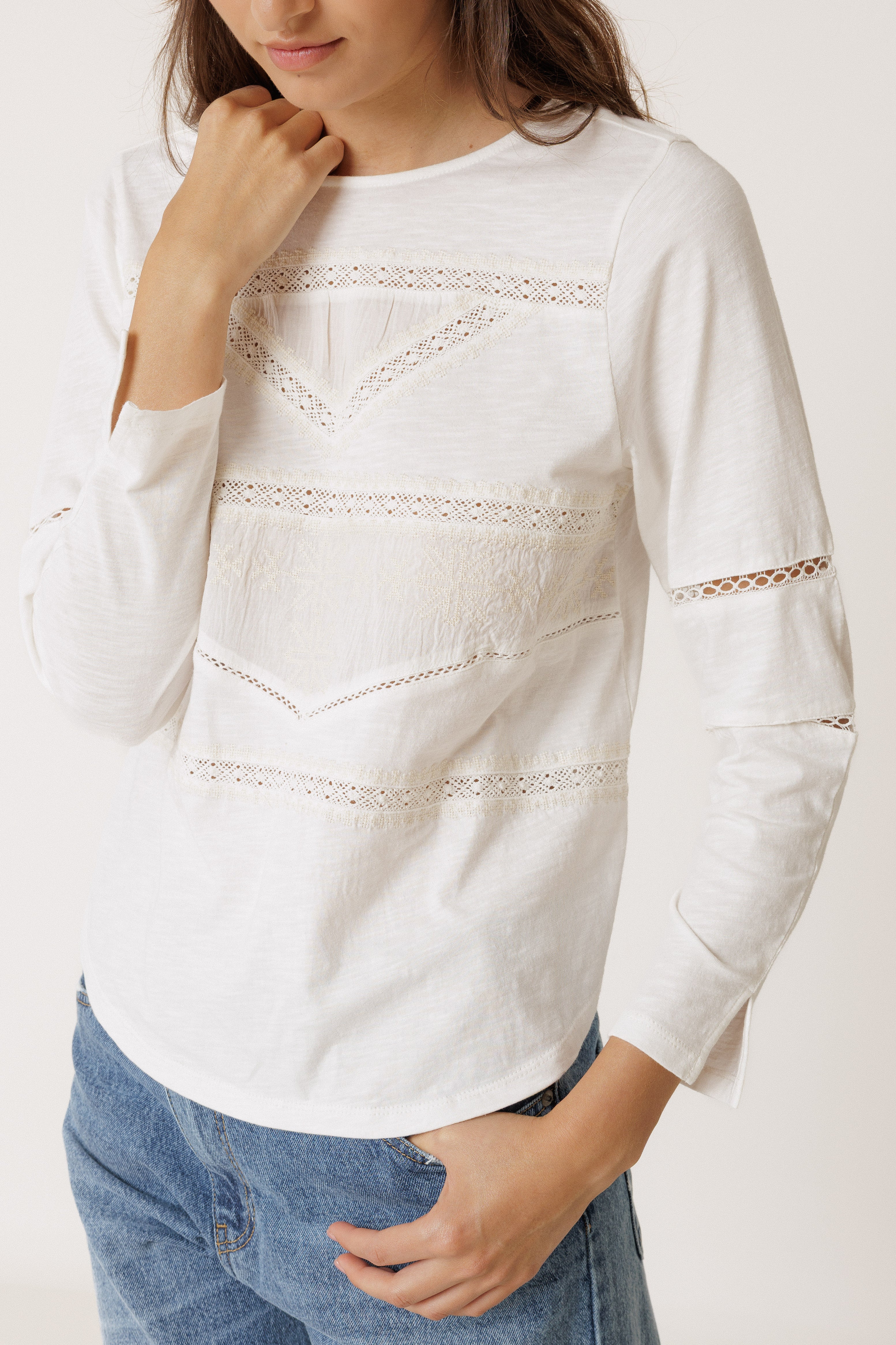 INDI AND COLD ROMANTIC COMBINATION TEE WHITE COTTON