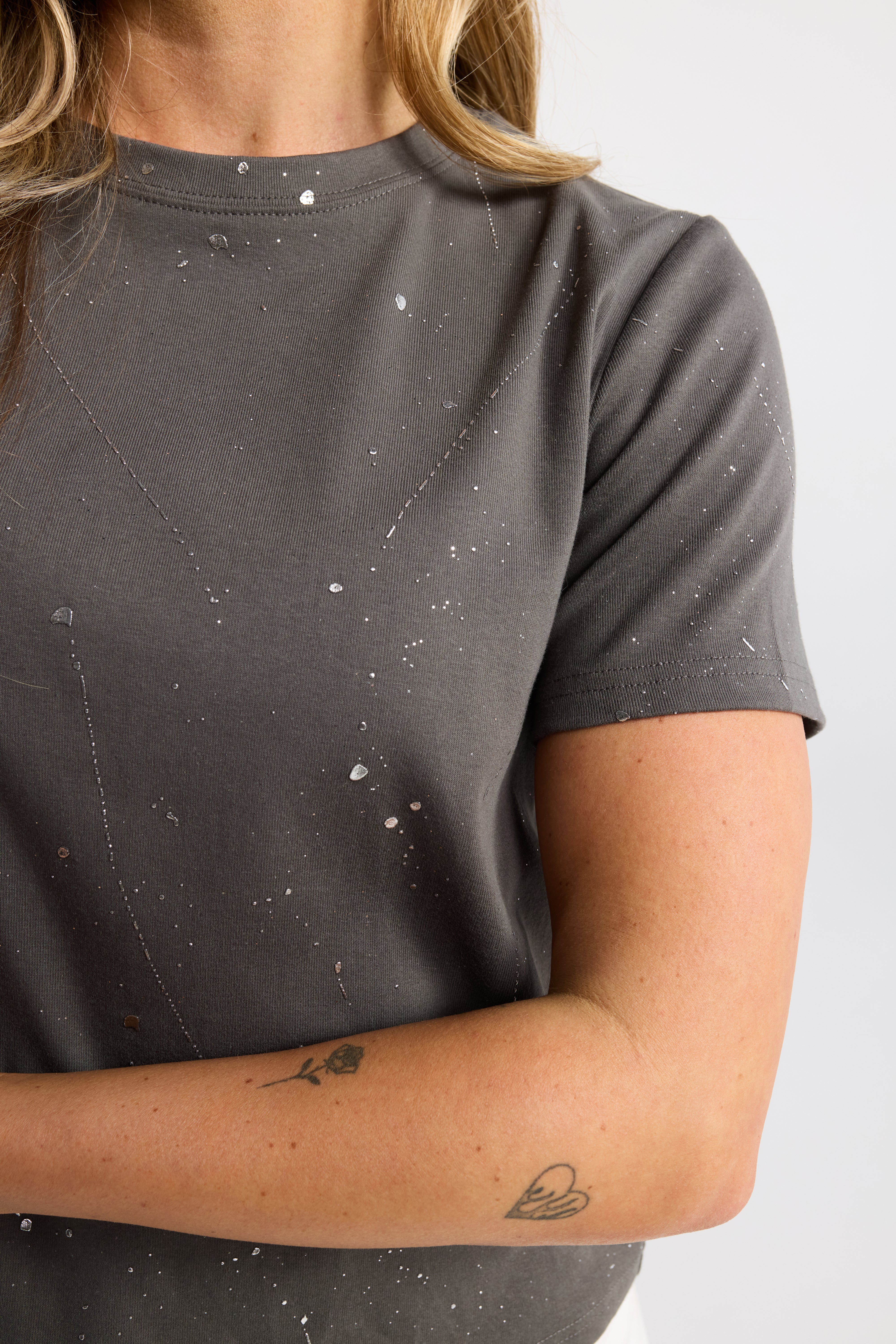 INK SPARKS TEE CHARCOAL CHARCOAL TSHIRT RIBBED TSHIRT PAINT SPLATTER TEE BABY TEE