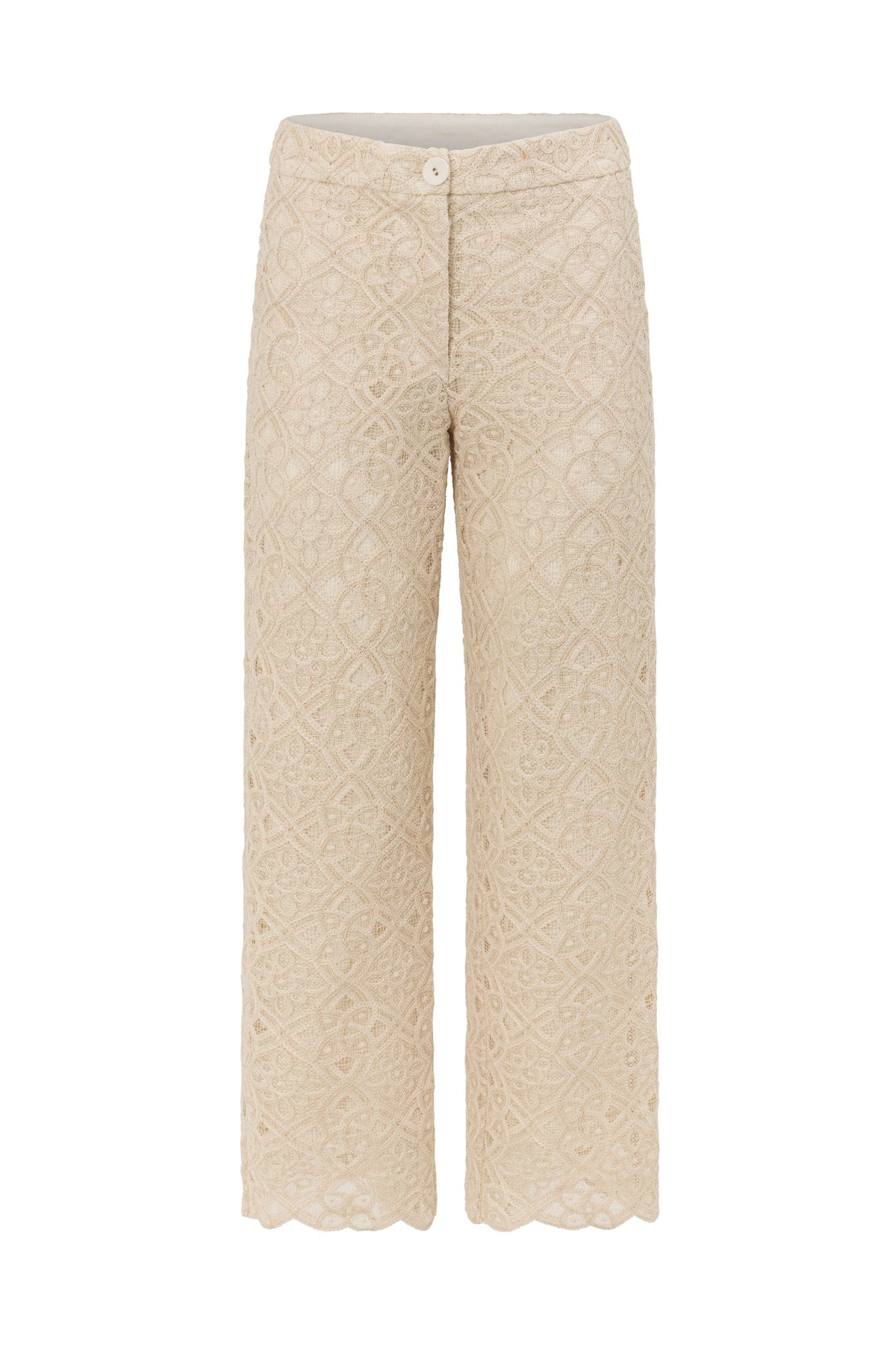 ZOE KRATSMANN DIRECT PANT CREAM LACE PANT WITH STRAIGHT LEG AND SCALLOPED HEM
