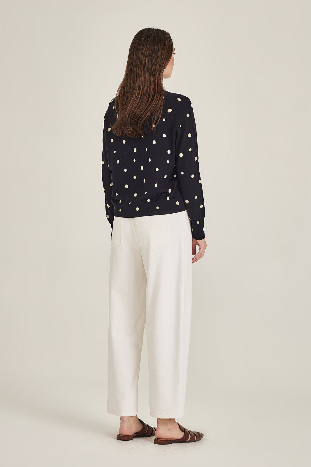 SILLS KAIA SPOT CARDIGAN COTTON KNIT CARDIGAN NAVY WITH CREAM SPOT, GREEN WITH CREAM SPOT