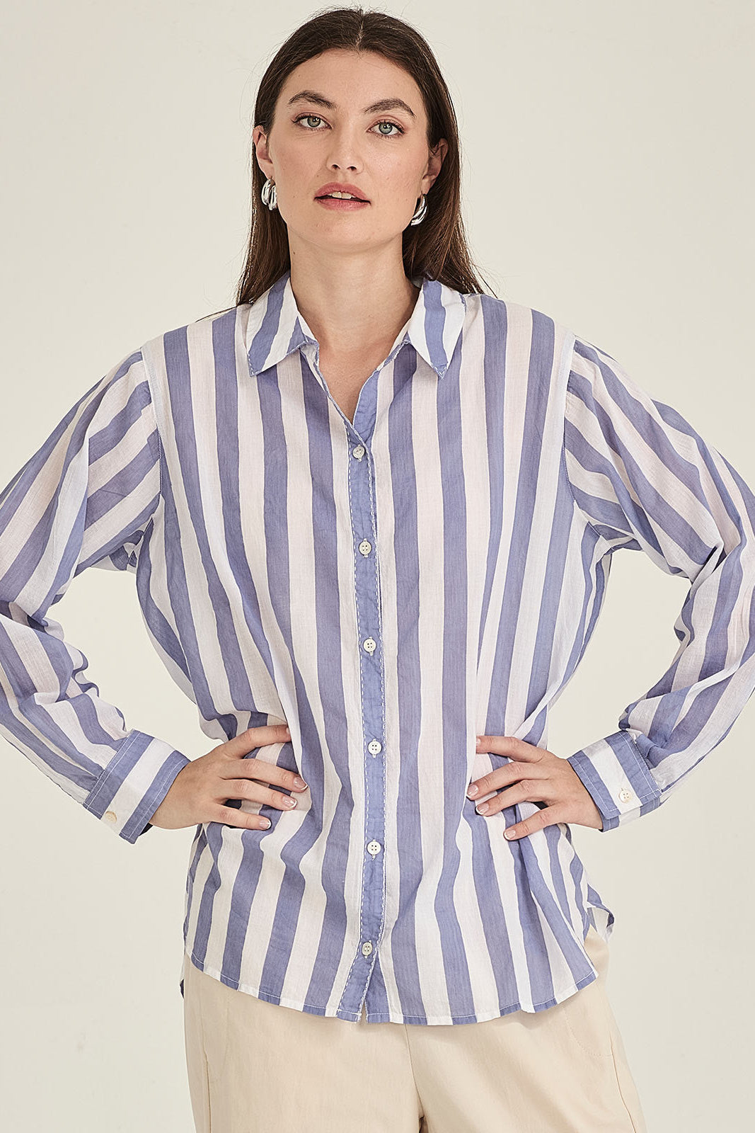 SILLS POSITANO BLUE & WHITE STRIPE SHIRT